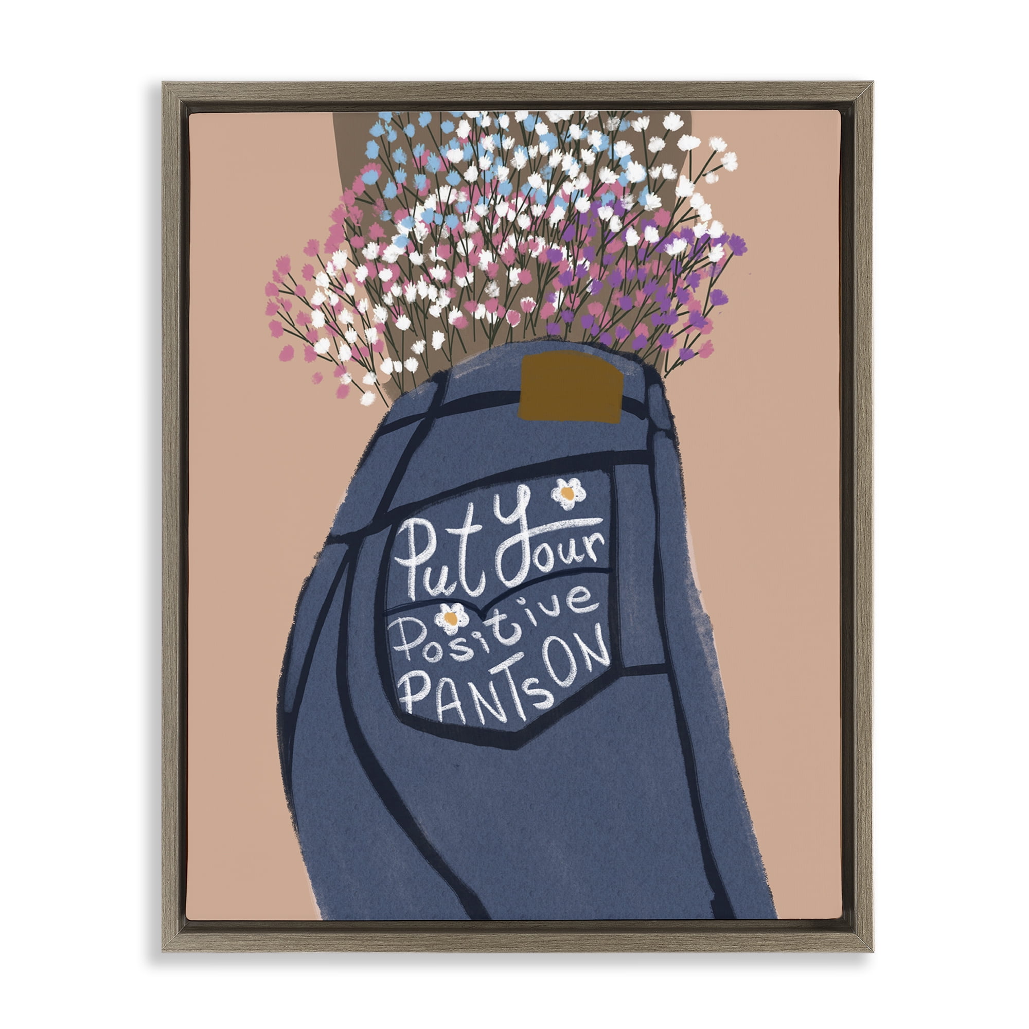 Stupell Industries Floral Positive Pants Novelty Painting Brown Floater Framed Art Print Wall Art, 17 x 21