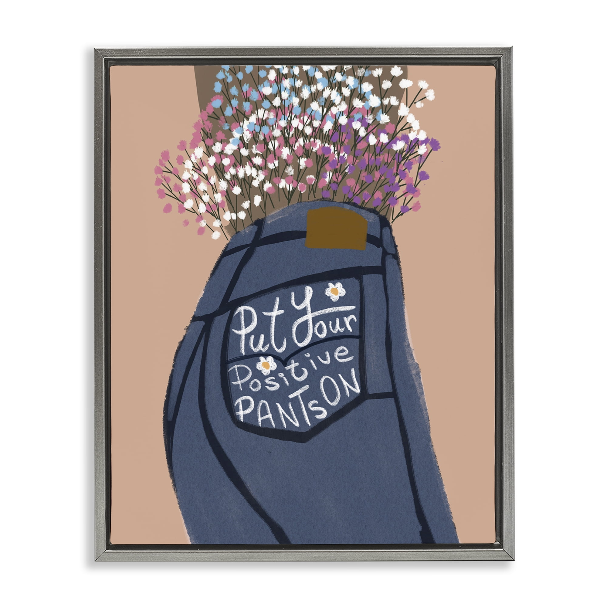 Stupell Industries Floral Positive Pants Novelty Painting Gray Floater Framed Art Print Wall Art, 25 x 31
