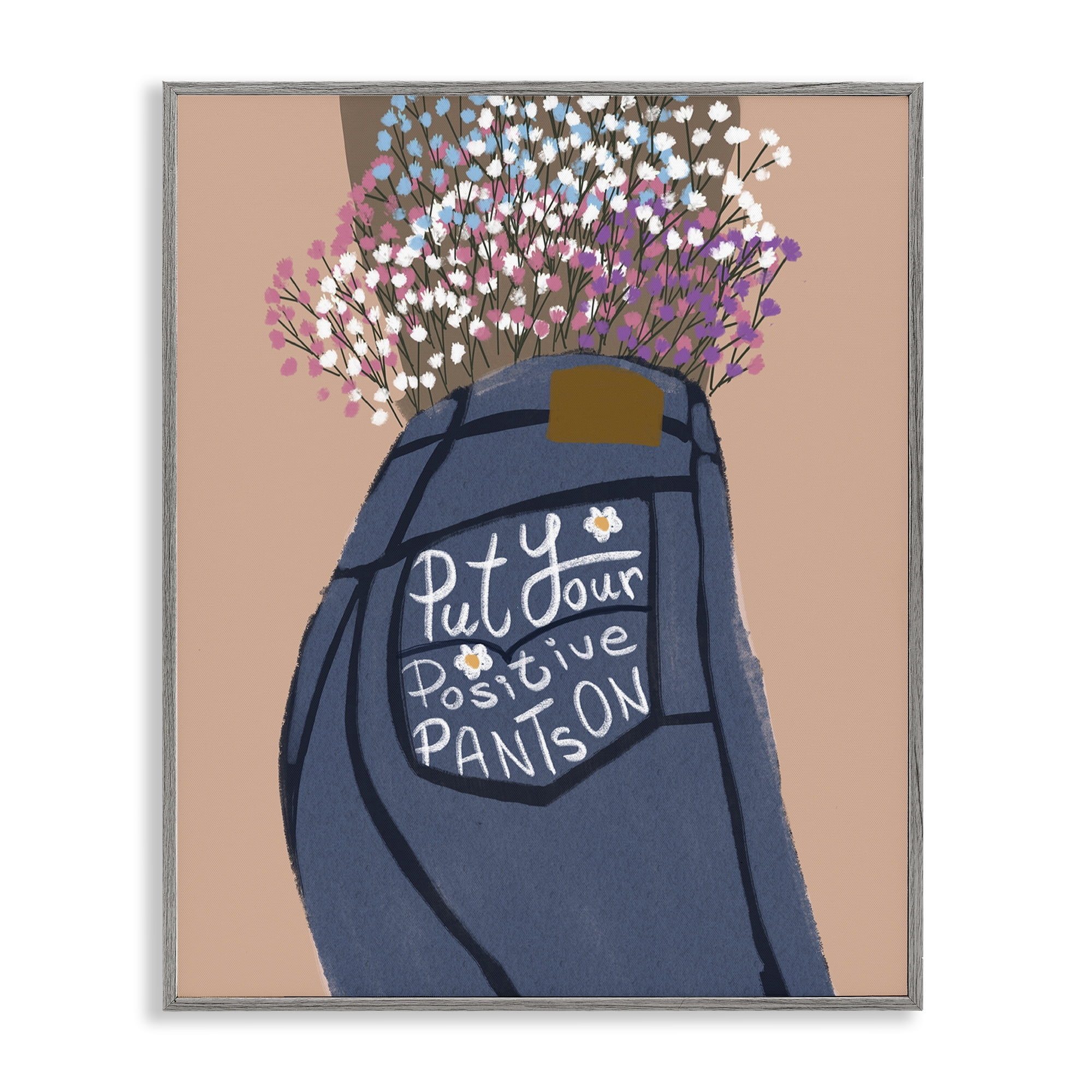 Stupell Industries Floral Positive Pants Novelty Painting Gray Framed Art Print Wall Art, 16 x 20