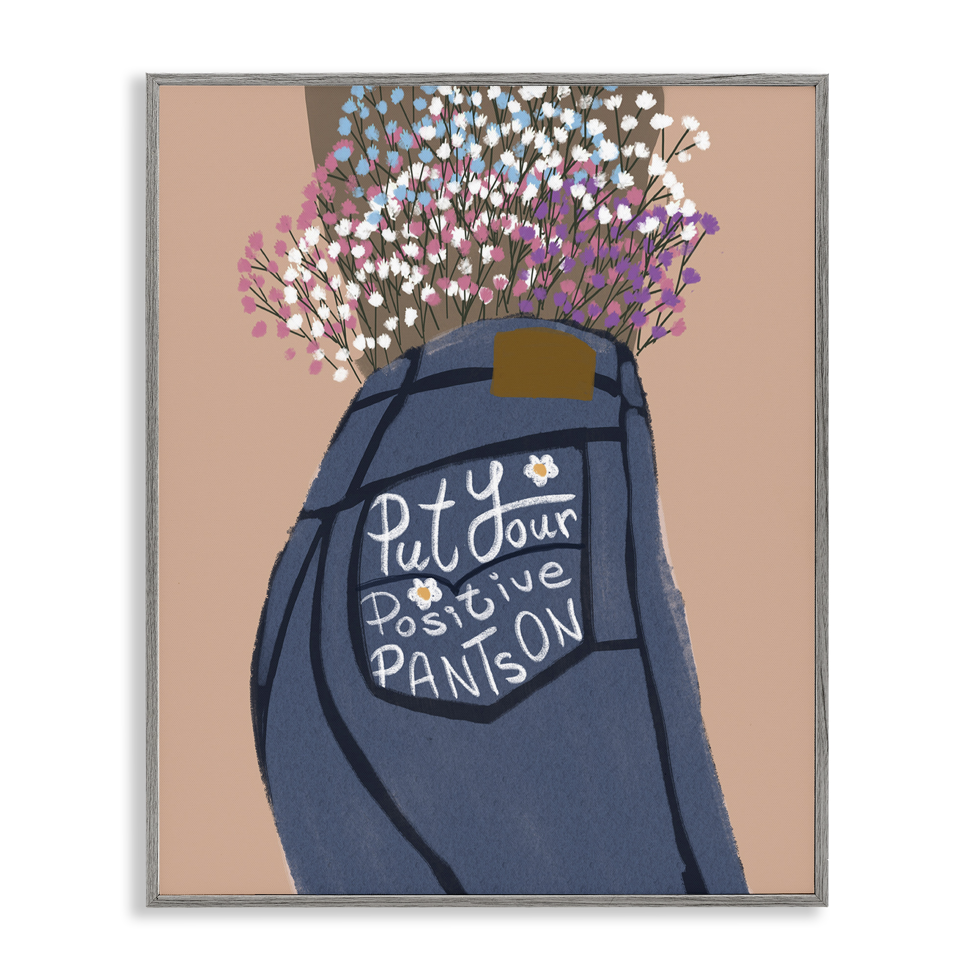 Stupell Industries Floral Positive Pants Novelty Painting Gray Framed Art Print Wall Art, 24 x 30