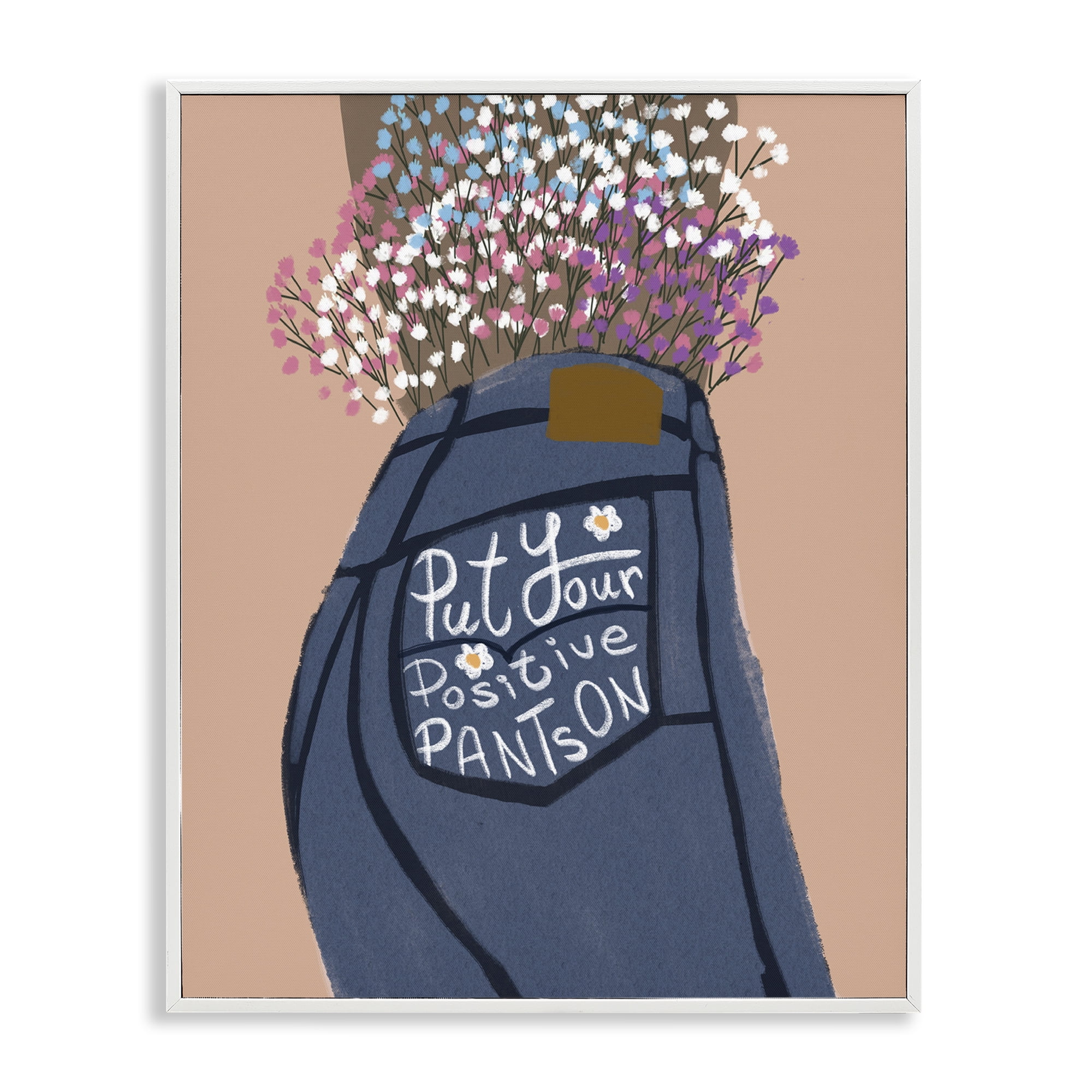 Stupell Industries Floral Positive Pants Novelty Painting White Framed Art Print Wall Art, 16 x 20