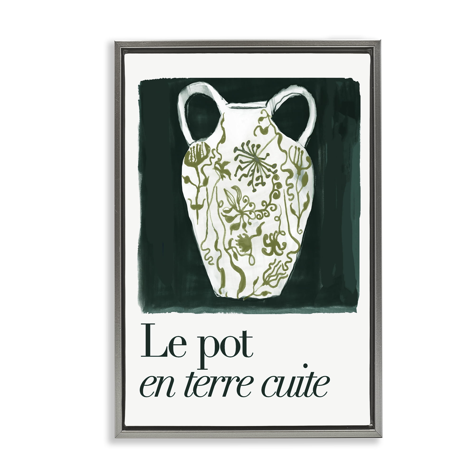 Stupell Industries Floral Pot Vase History & Language Painting Gray Floater Framed Canvas Art Print Wall Art, 17 x 25