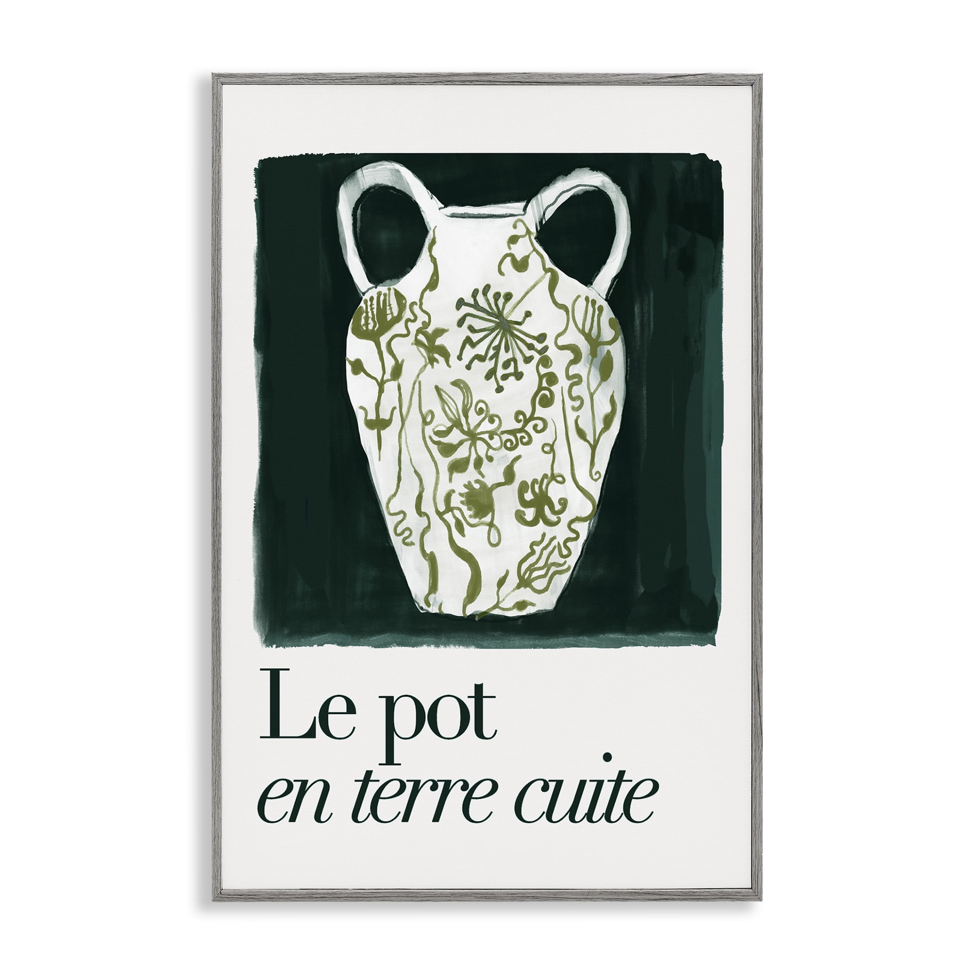 Stupell Industries Floral Pot Vase History & Language Painting Gray Framed Art Print Wall Art, 16 x 24
