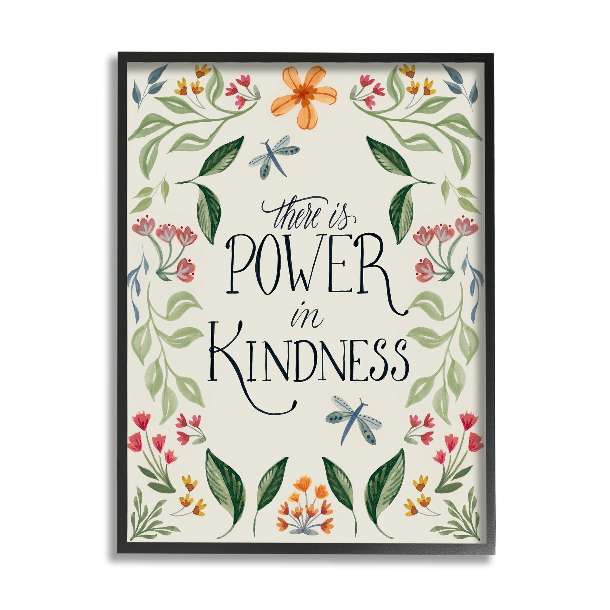 Stupell Industries Floral Power in Kindness Botanical & Floral Painting Black Framed Art Print Wall Art, 16 x 20