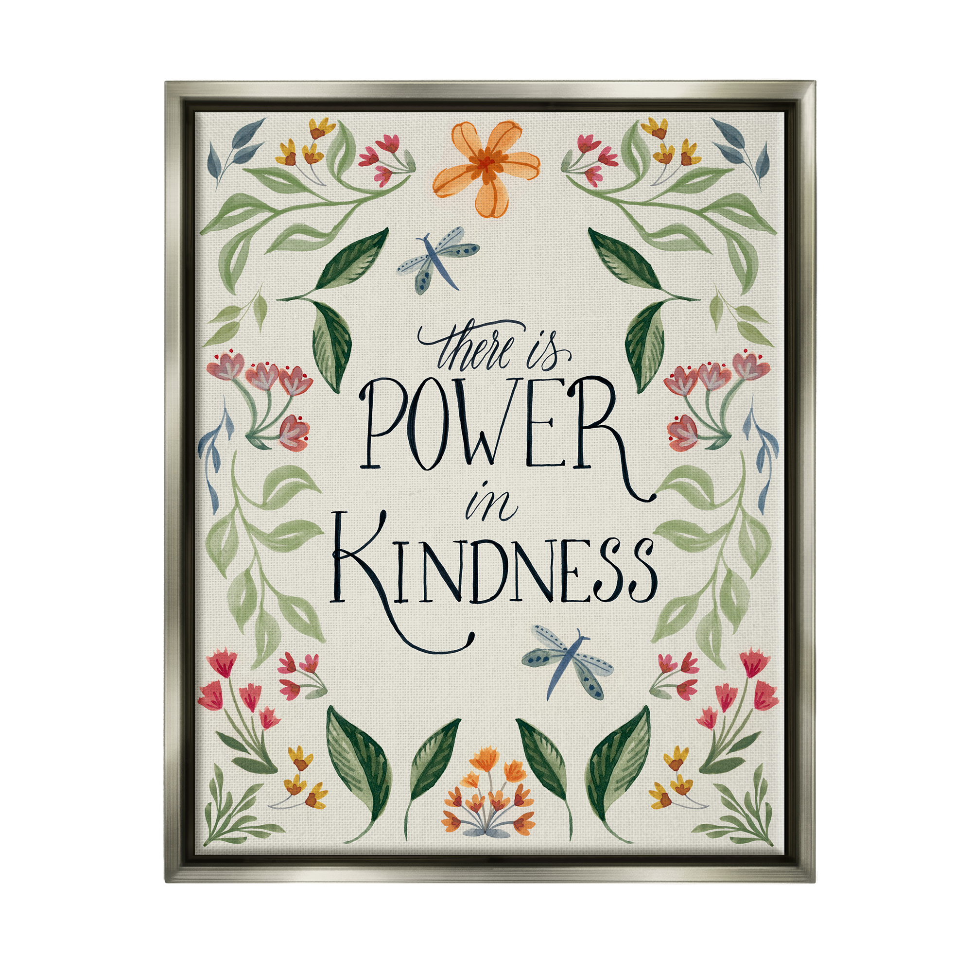 Stupell Industries Floral Power in Kindness Botanical & Floral Painting Gray Floater Framed Canvas Art Print Wall Art, 17 x 21