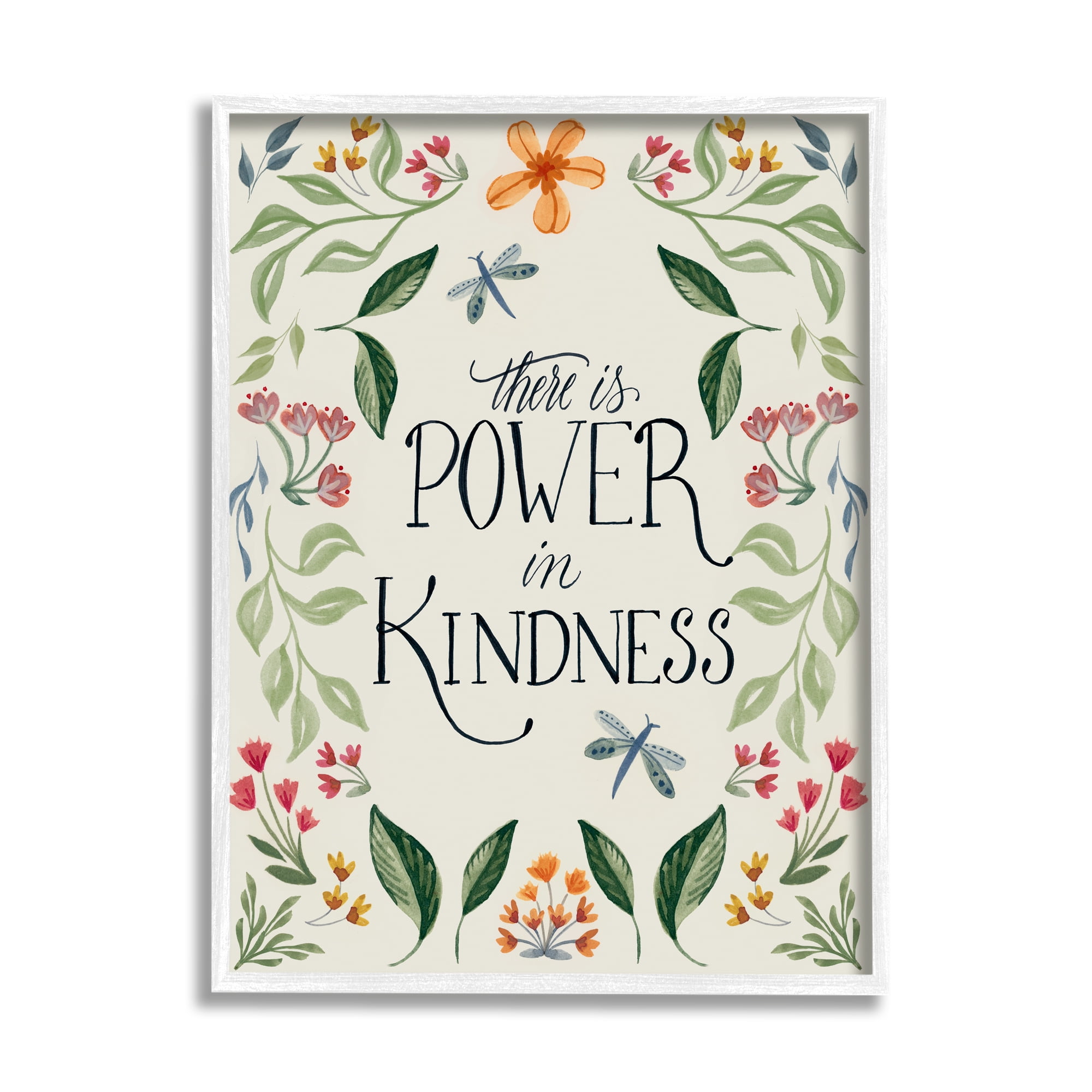 Stupell Industries Floral Power in Kindness Botanical & Floral Painting White Framed Art Print Wall Art, 24 x 30