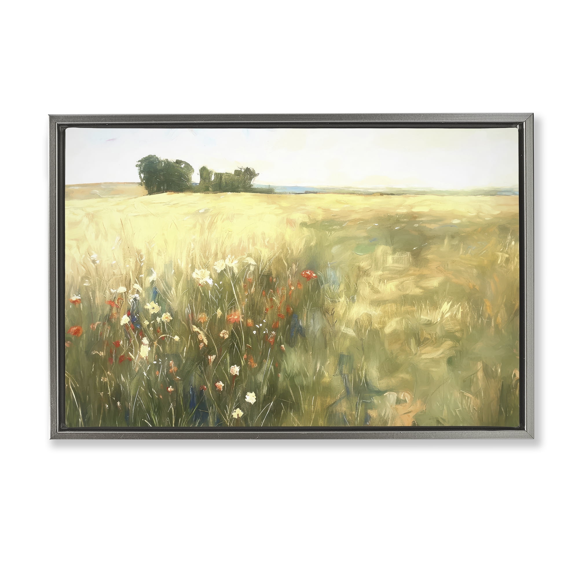 Stupell Industries Floral Prairie Meadow Landscape & Nature Painting Gray Floater Framed Canvas Art Print Wall Art, 31 x 21
