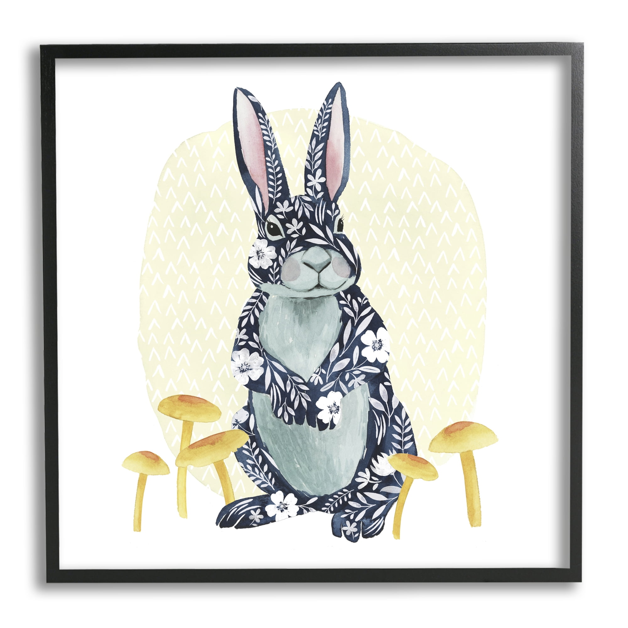 Stupell Industries Floral Rabbit & Mushrooms Animals & Insects Painting Black Framed Art Print Wall Art