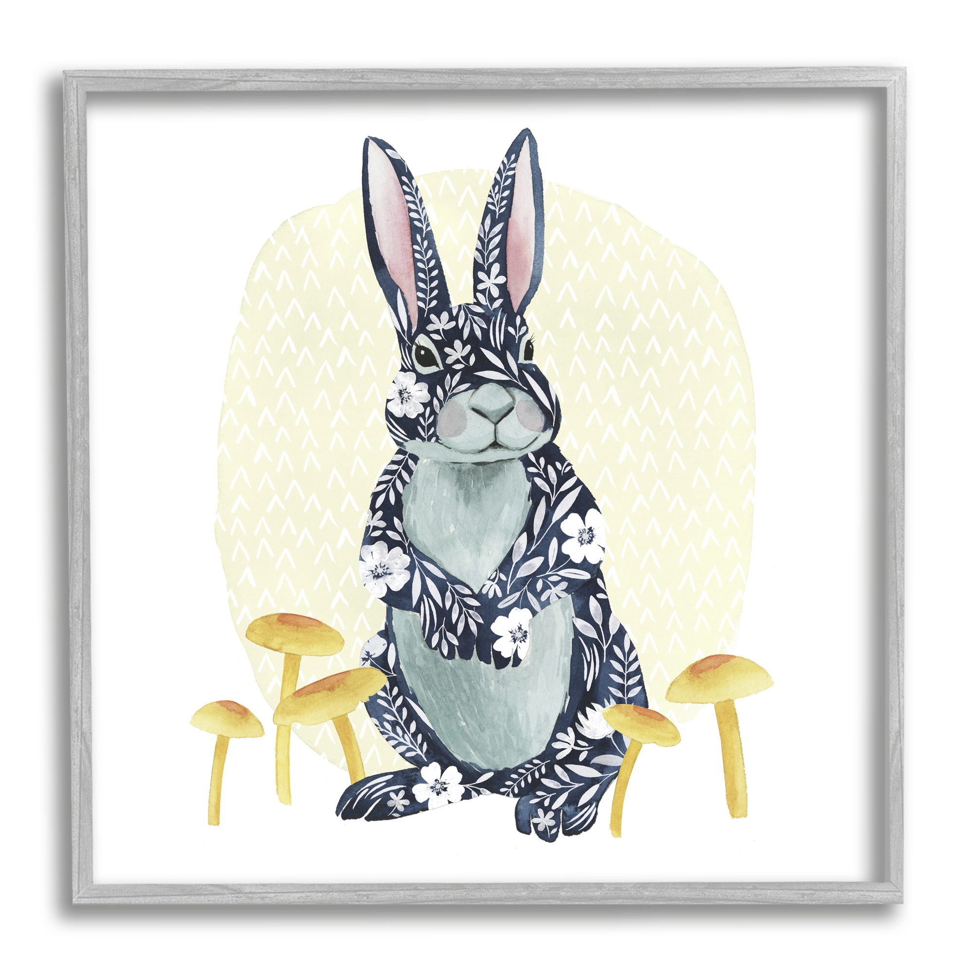 Stupell Industries Floral Rabbit & Mushrooms Animals & Insects Painting Gray Framed Art Print Wall Art
