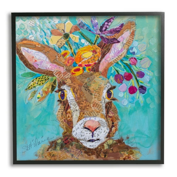 Stupell Industries Floral Rabbit Portrait Animals & Insects Painting Black Framed Art Print Wall Art, 24 x 24