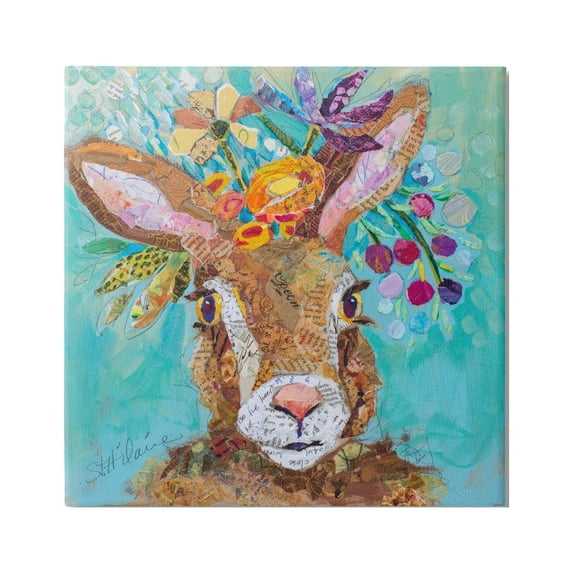 Stupell Industries Floral Rabbit Portrait Animals & Insects Painting Gallery Wrapped Canvas Art Print Wall Art, 30 x 30