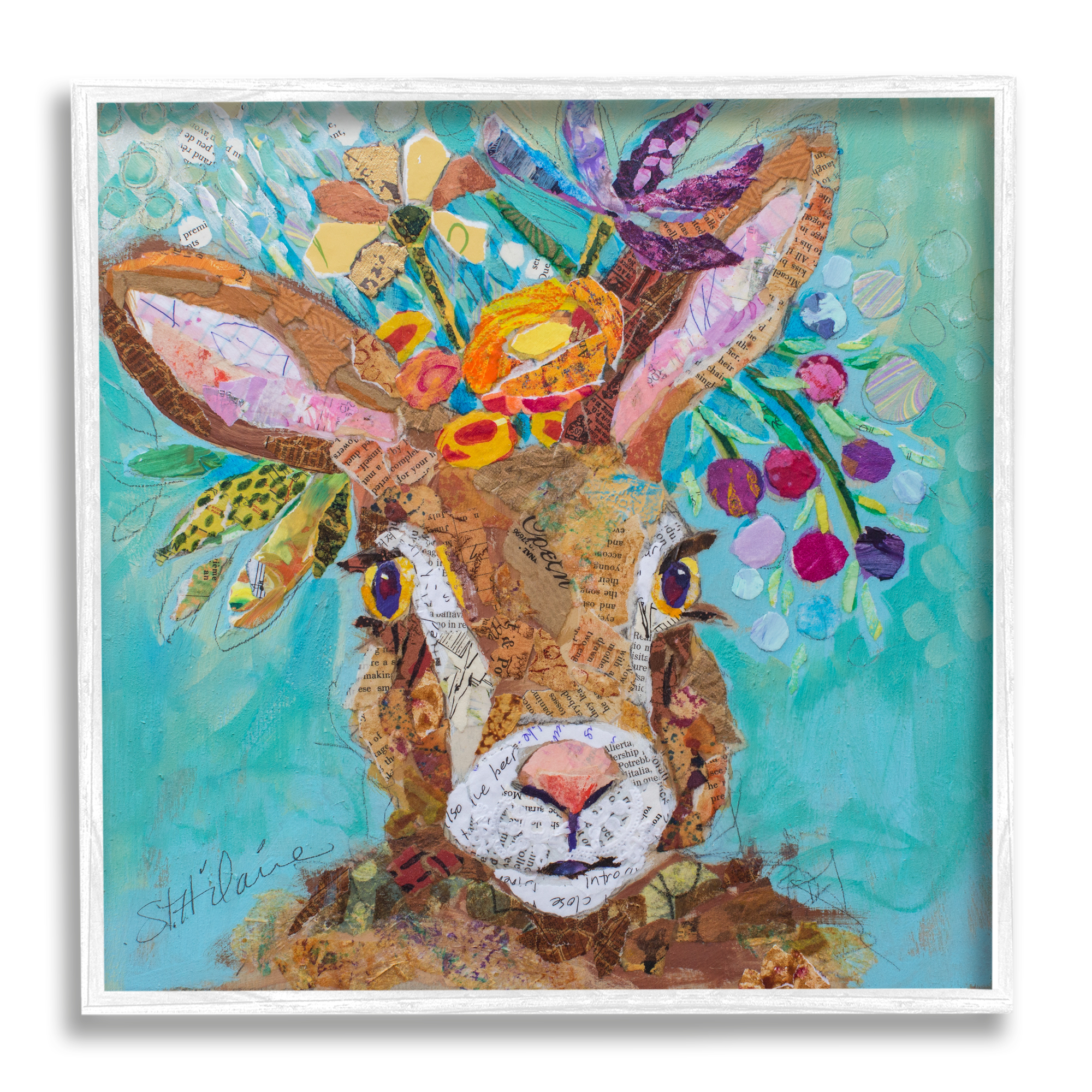 Stupell Industries Floral Rabbit Portrait Animals & Insects Painting White Framed Art Print Wall Art, 12 x 12