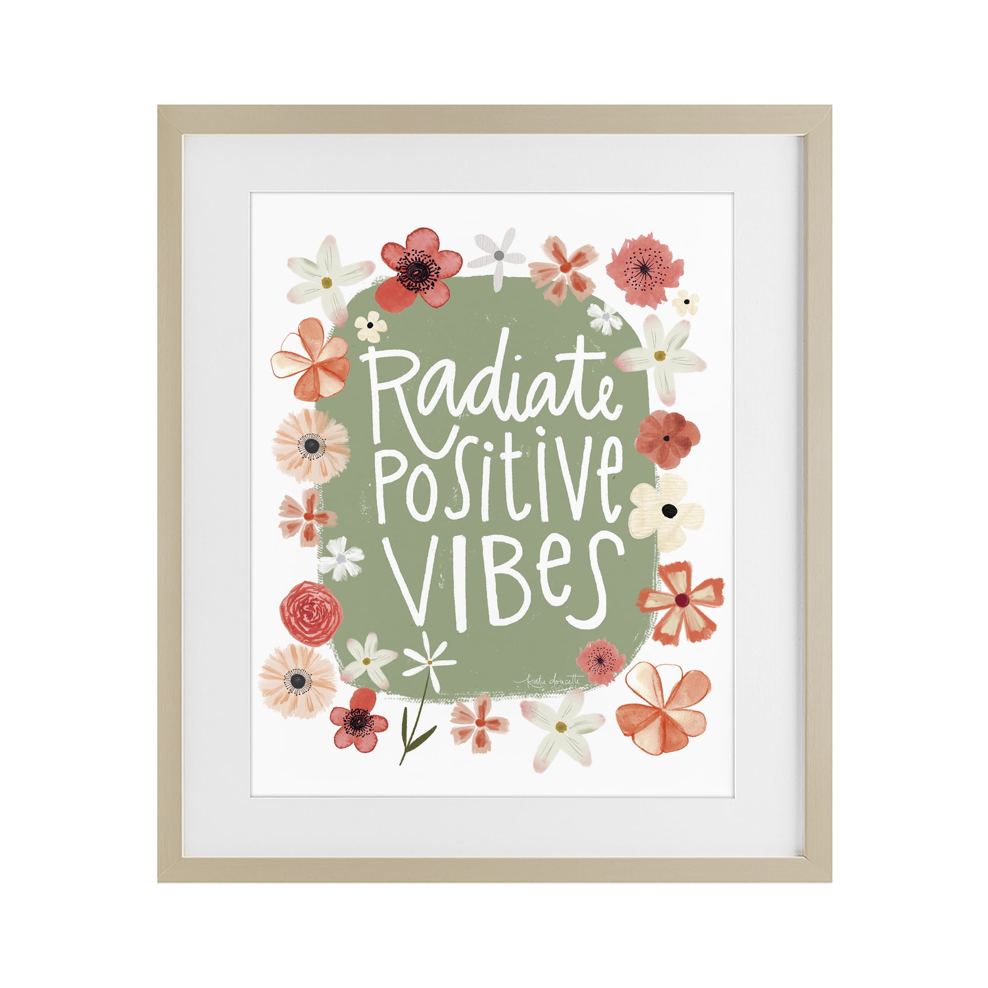 Stupell Industries Floral Radiate Positive Vibes Birch Framed Print Under Glass, design by Katie Doucette