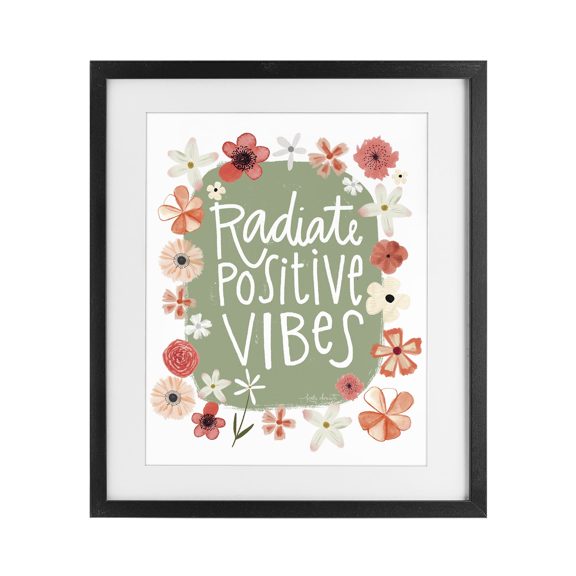 Stupell Industries Floral Radiate Positive Vibes Black Framed Print Under Glass, design by Katie Doucette