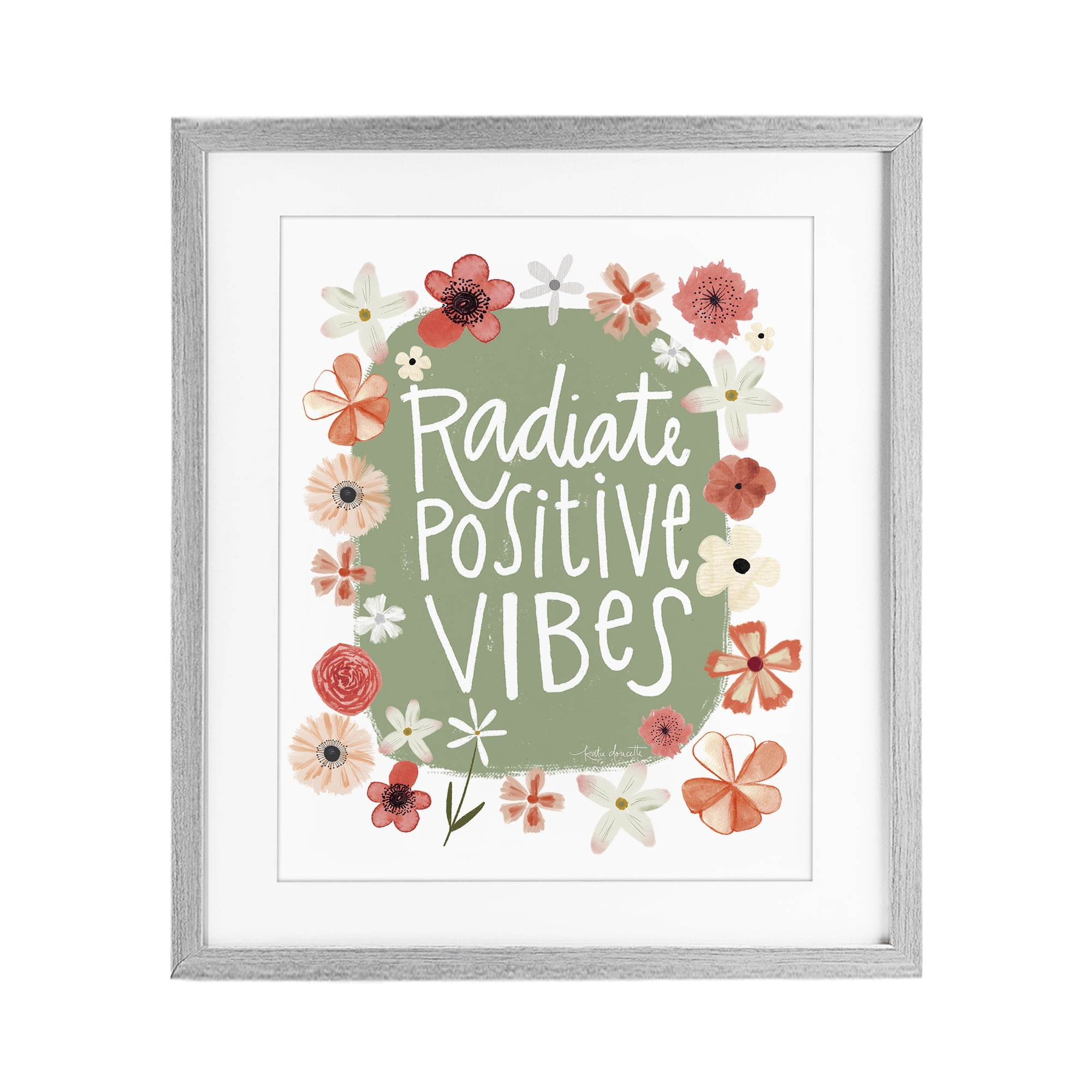 Stupell Industries Floral Radiate Positive Vibes Gray Framed Print Under Glass, design by Katie Doucette