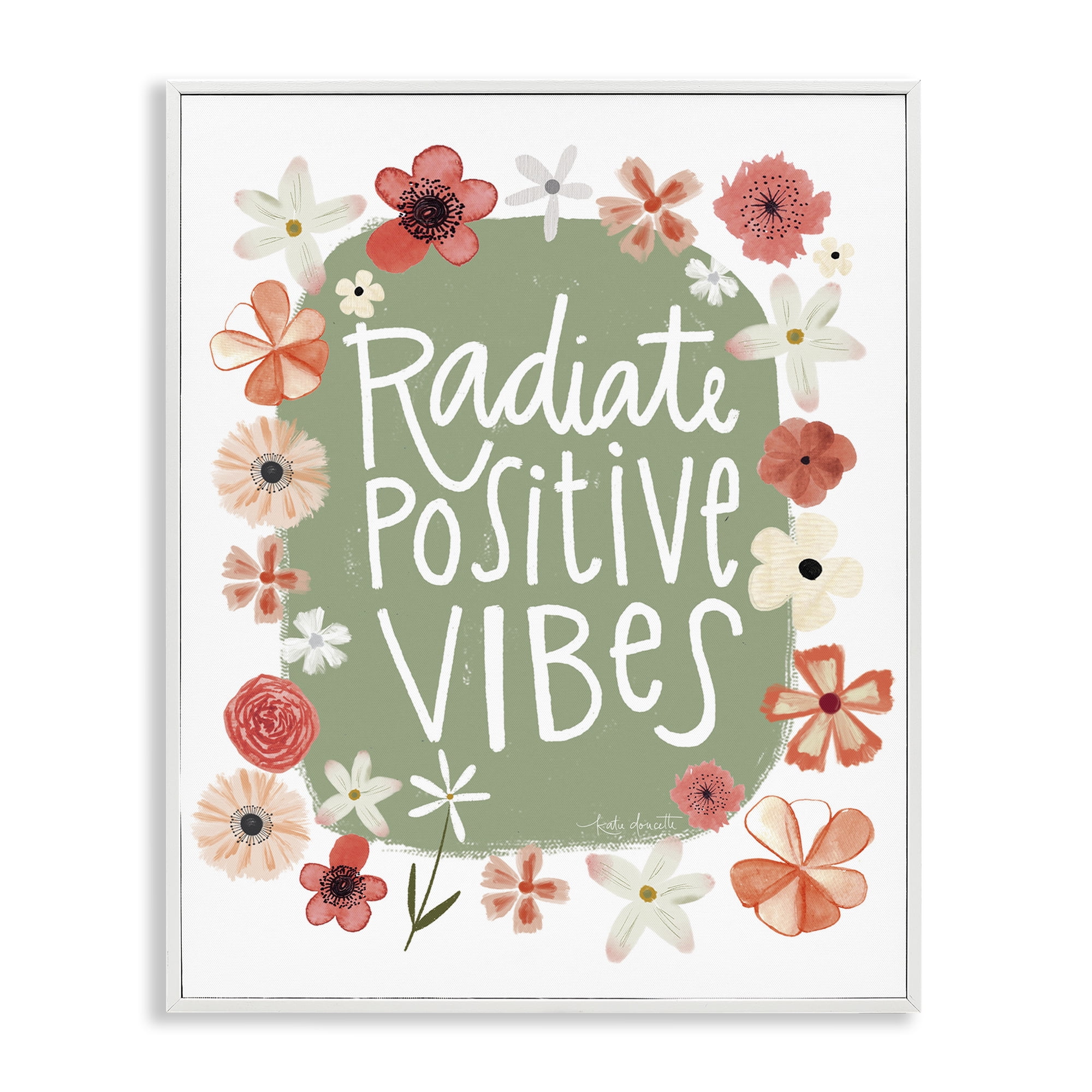 Stupell Industries Floral Radiate Positive Vibes White Framed Giclee Art, design by Katie Doucette