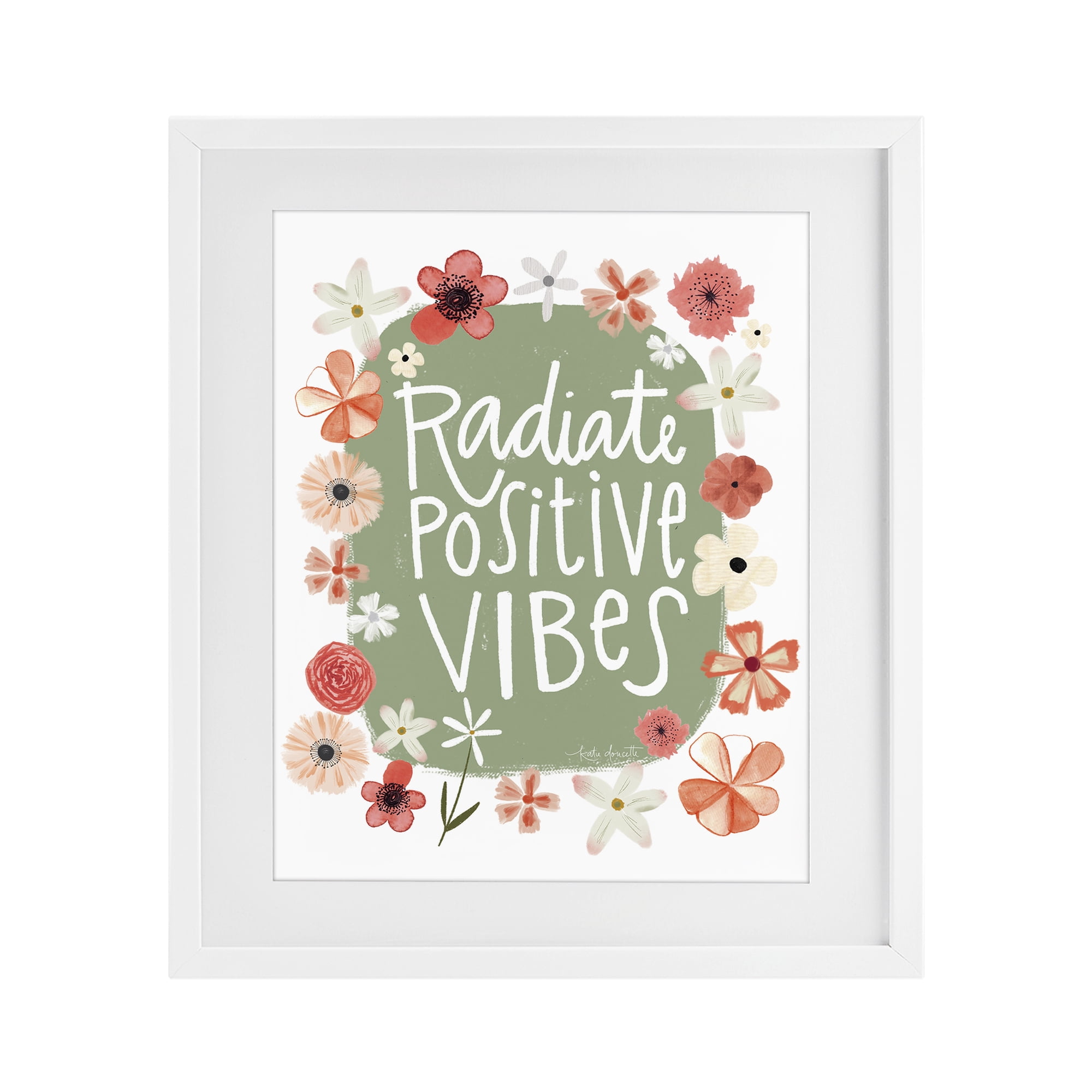 Stupell Industries Floral Radiate Positive Vibes White Framed Print Under Glass, design by Katie Doucette