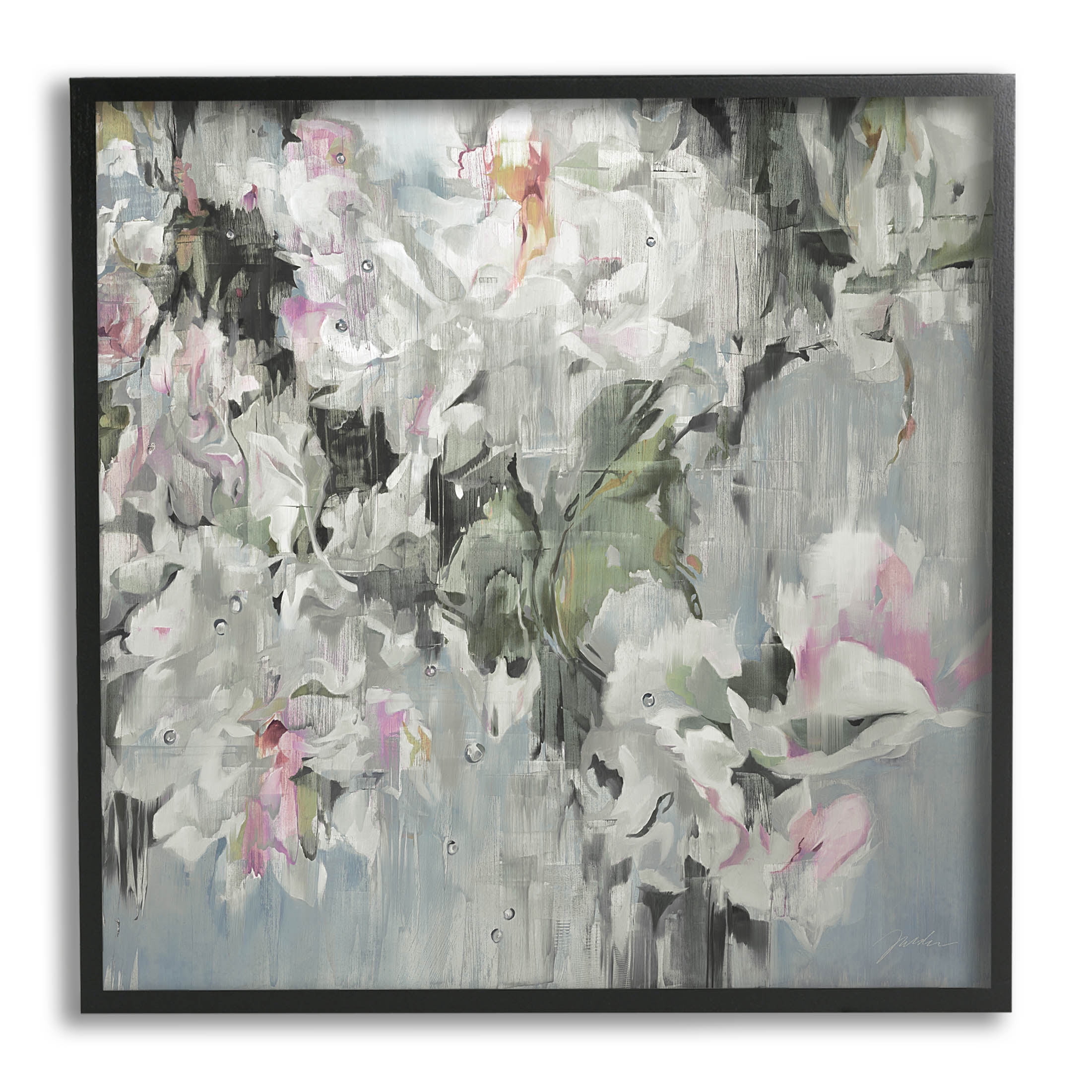 Stupell Industries Floral Rain Drip Arrangement Painting Black Framed Art Print Wall Art, Design by Liz Jardine