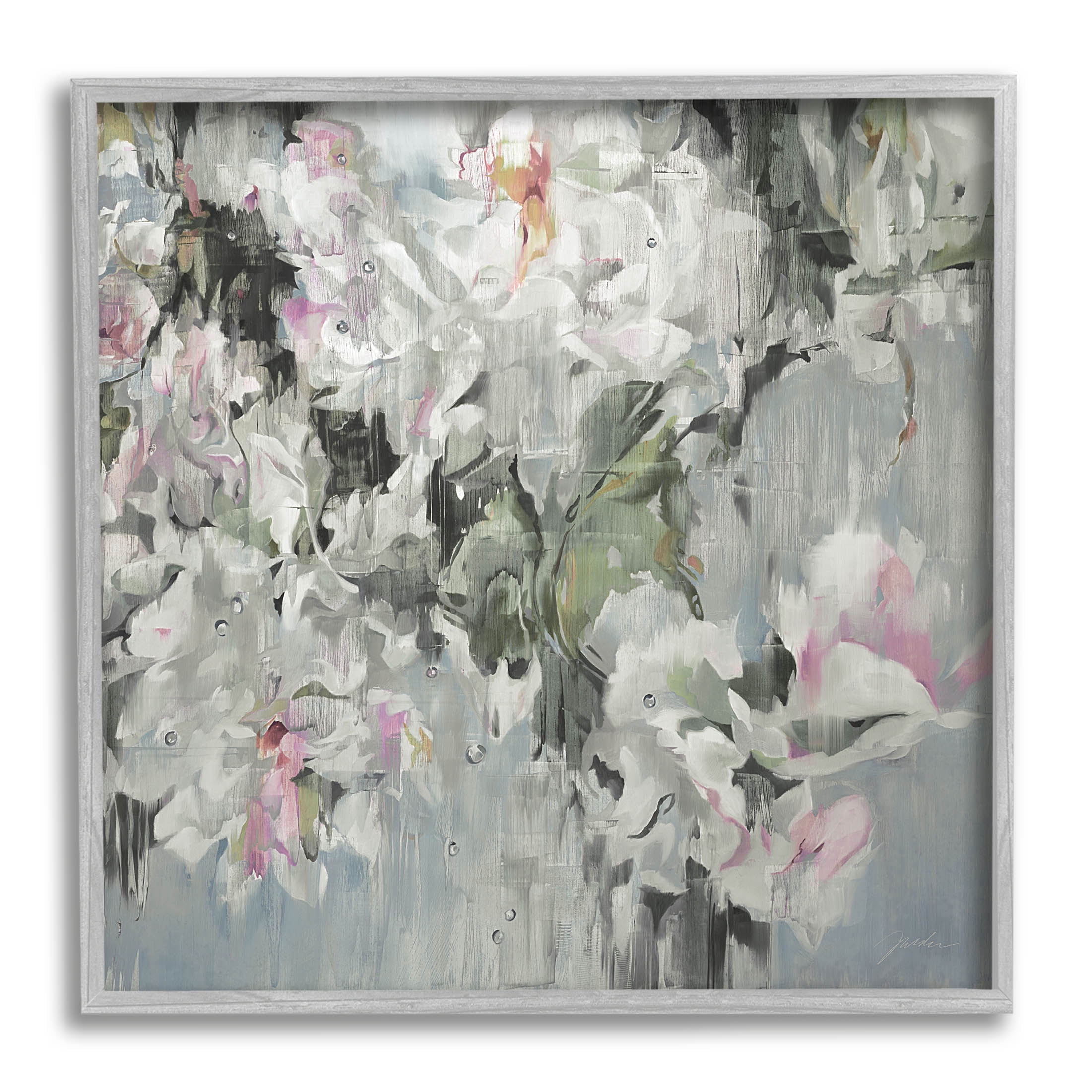 Stupell Industries Floral Rain Drip Arrangement Painting Gray Framed Art Print Wall Art, Design by Liz Jardine