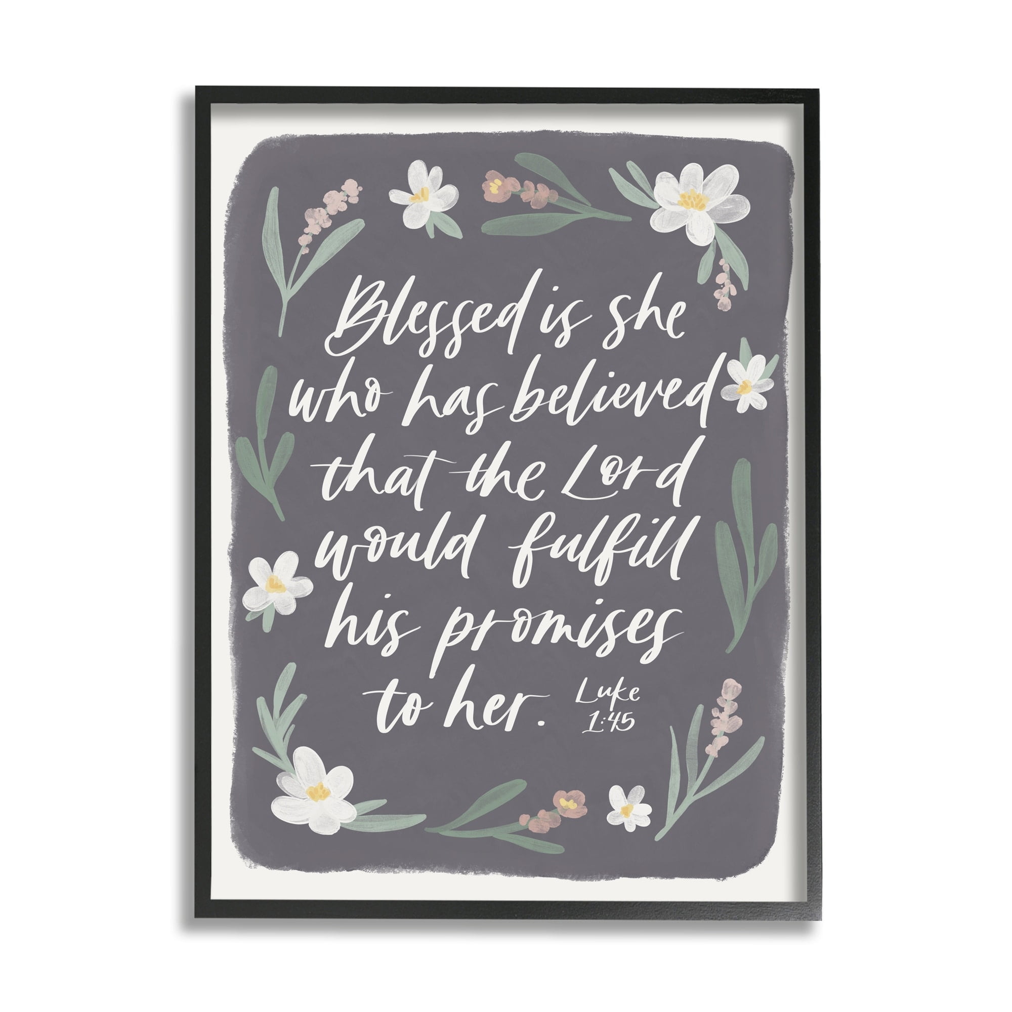 Stupell Industries Floral Religious Verse Calligraphy Script Botanical Border Graphic Art Black Framed Art Print Wall Art, Design by Amanda Houston