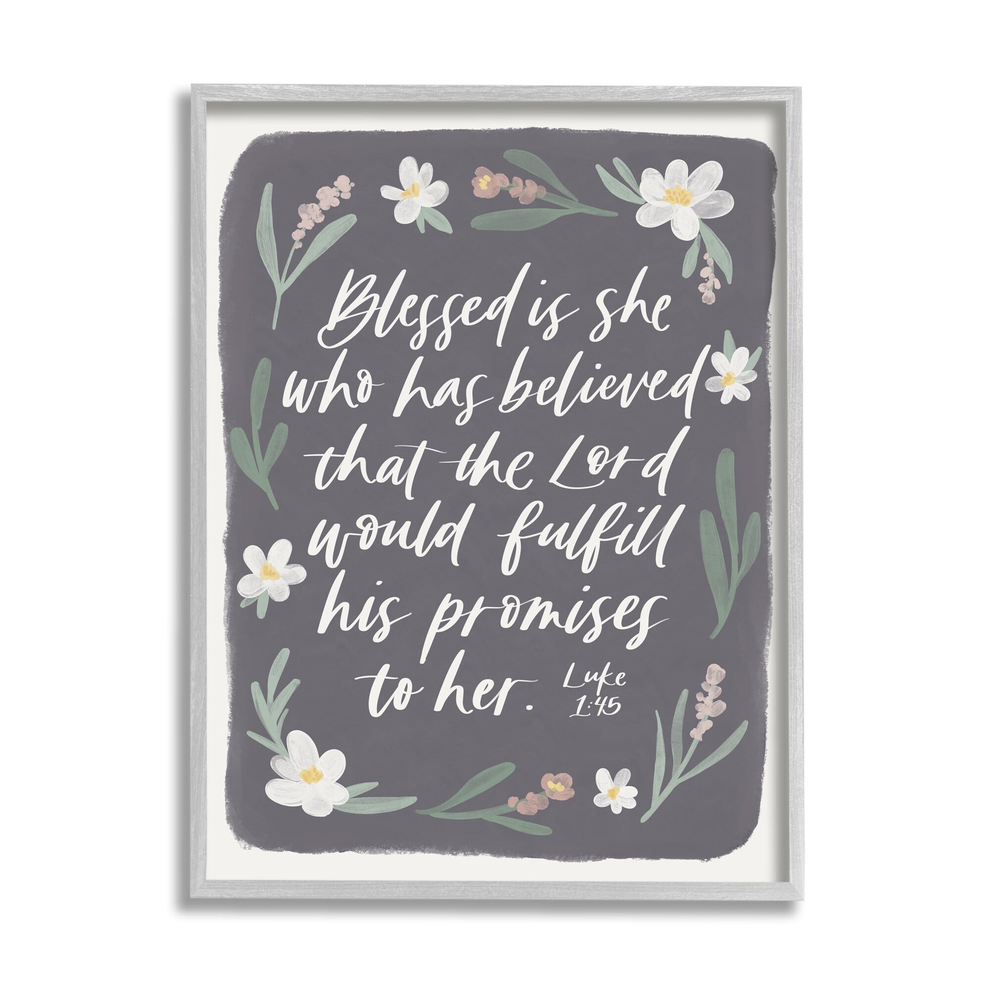 Stupell Industries Floral Religious Verse Calligraphy Script Botanical Border Graphic Art Gray Framed Art Print Wall Art, Design by Amanda Houston