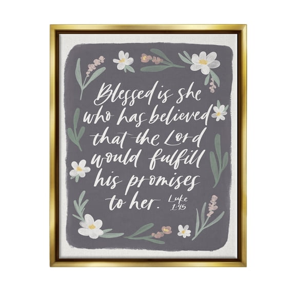 Stupell Industries Floral Religious Verse Calligraphy Script Botanical Border Graphic Art Metallic Gold Floating Framed Canvas Print Wall Art, Design by Amanda Houston