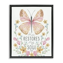 Stupell Industries Floral Restores My Soul Religious Painting Black Floater Framed Art Print Wall Art, 17 x 21