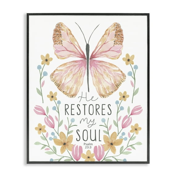 Stupell Industries Floral Restores My Soul Religious Painting Black Framed Art Print Wall Art, 24 x 30