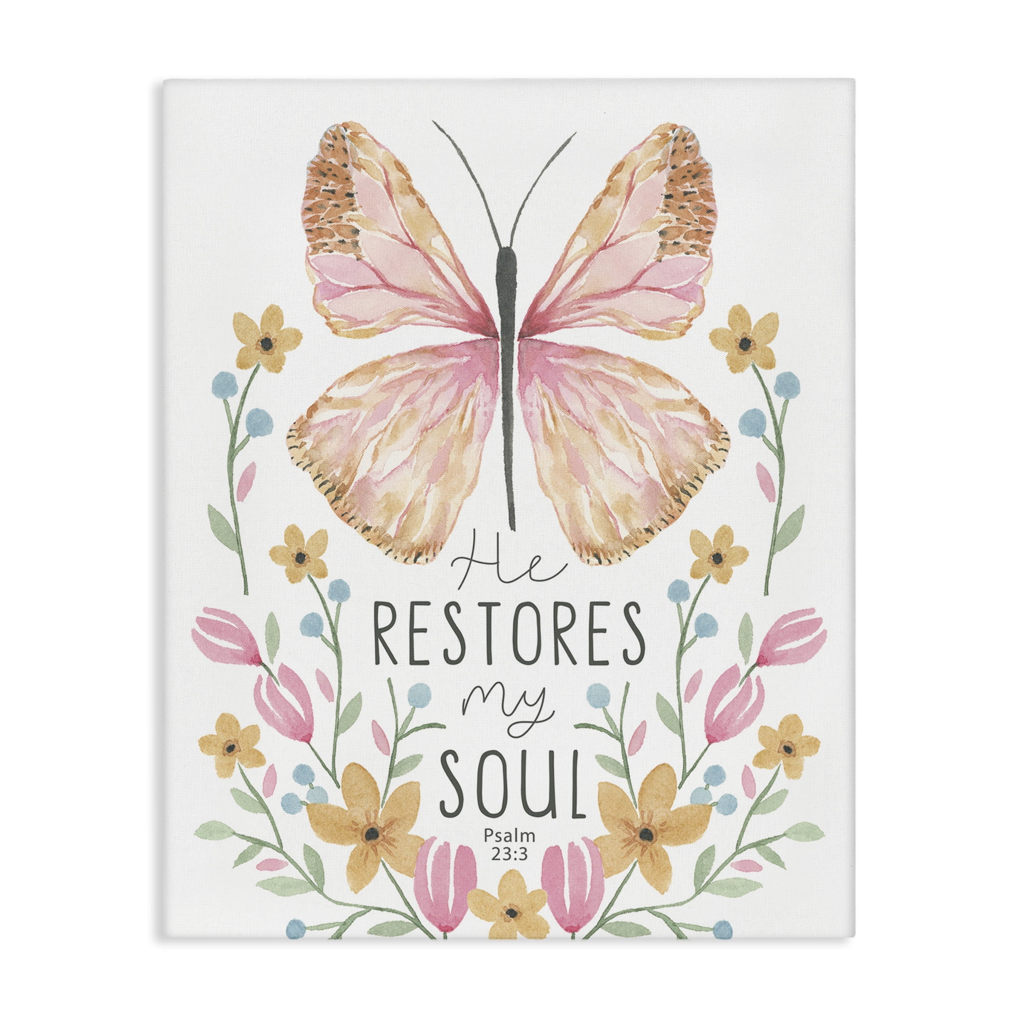 Stupell Industries Floral Restores My Soul Religious Painting Gallery Wrapped Canvas Art Print Wall Art, 16 x 20