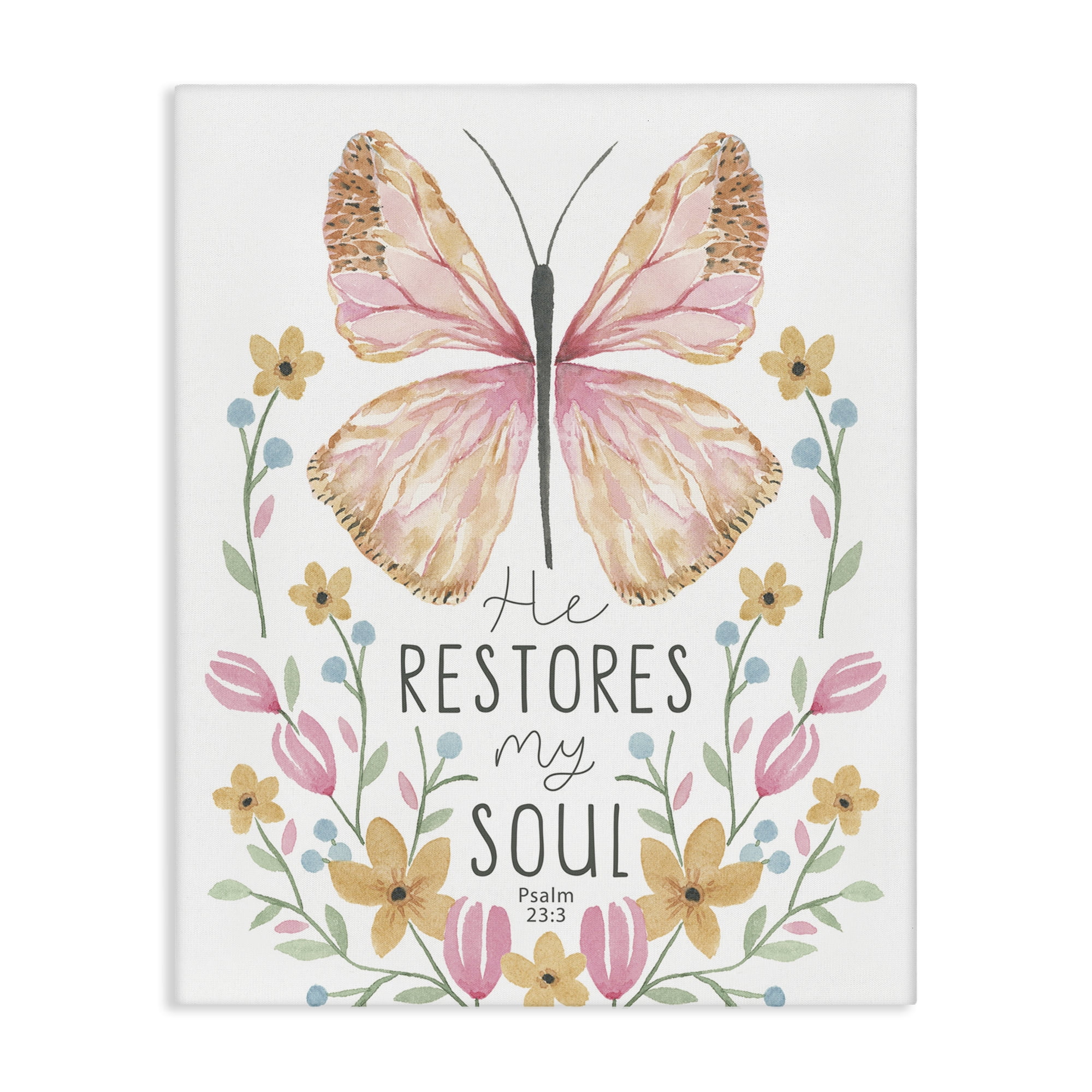 Stupell Industries Floral Restores My Soul Religious Painting Gallery Wrapped Canvas Art Print Wall Art, 36 x 48