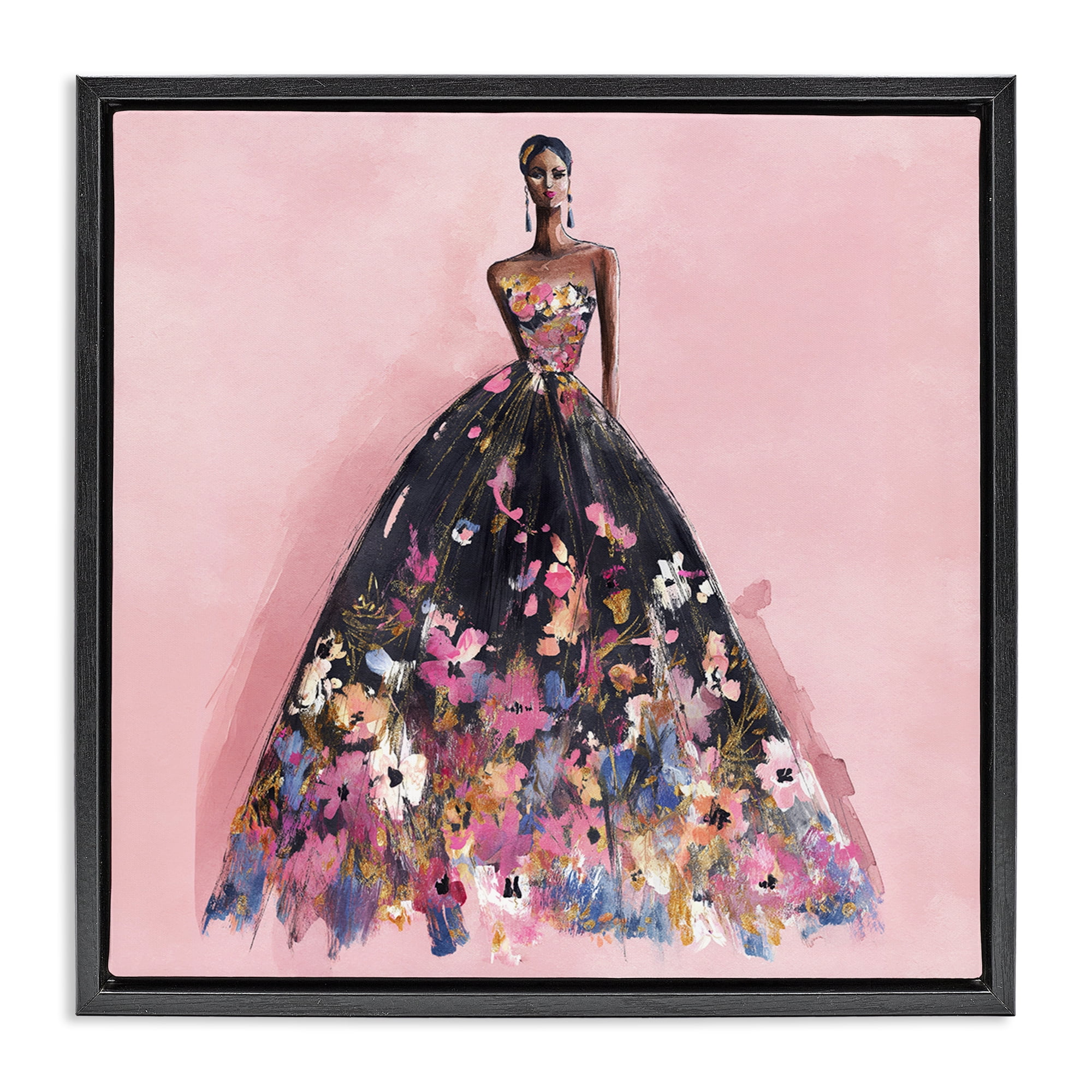 Stupell Industries Floral Reverie Gown Black Framed Floater Canvas Wall Art, design by Svetlana Aleynikova