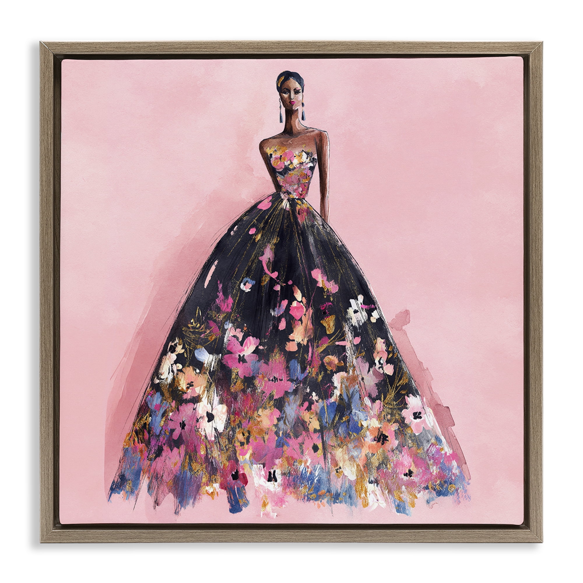 Stupell Industries Floral Reverie Gown Brown Framed Floater Canvas Wall Art, design by Svetlana Aleynikova