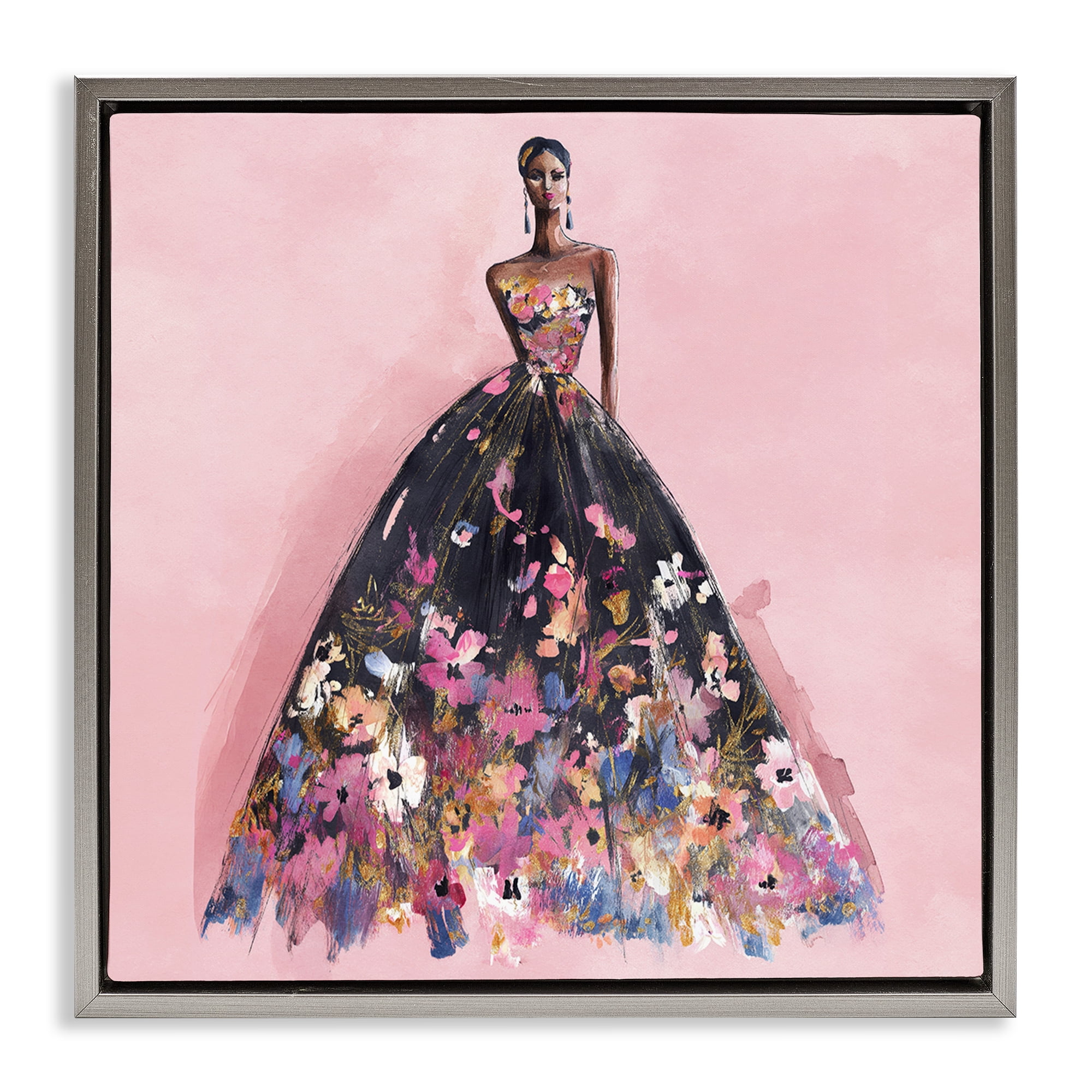 Stupell Industries Floral Reverie Gown Gray Framed Floater Canvas Wall Art, design by Svetlana Aleynikova