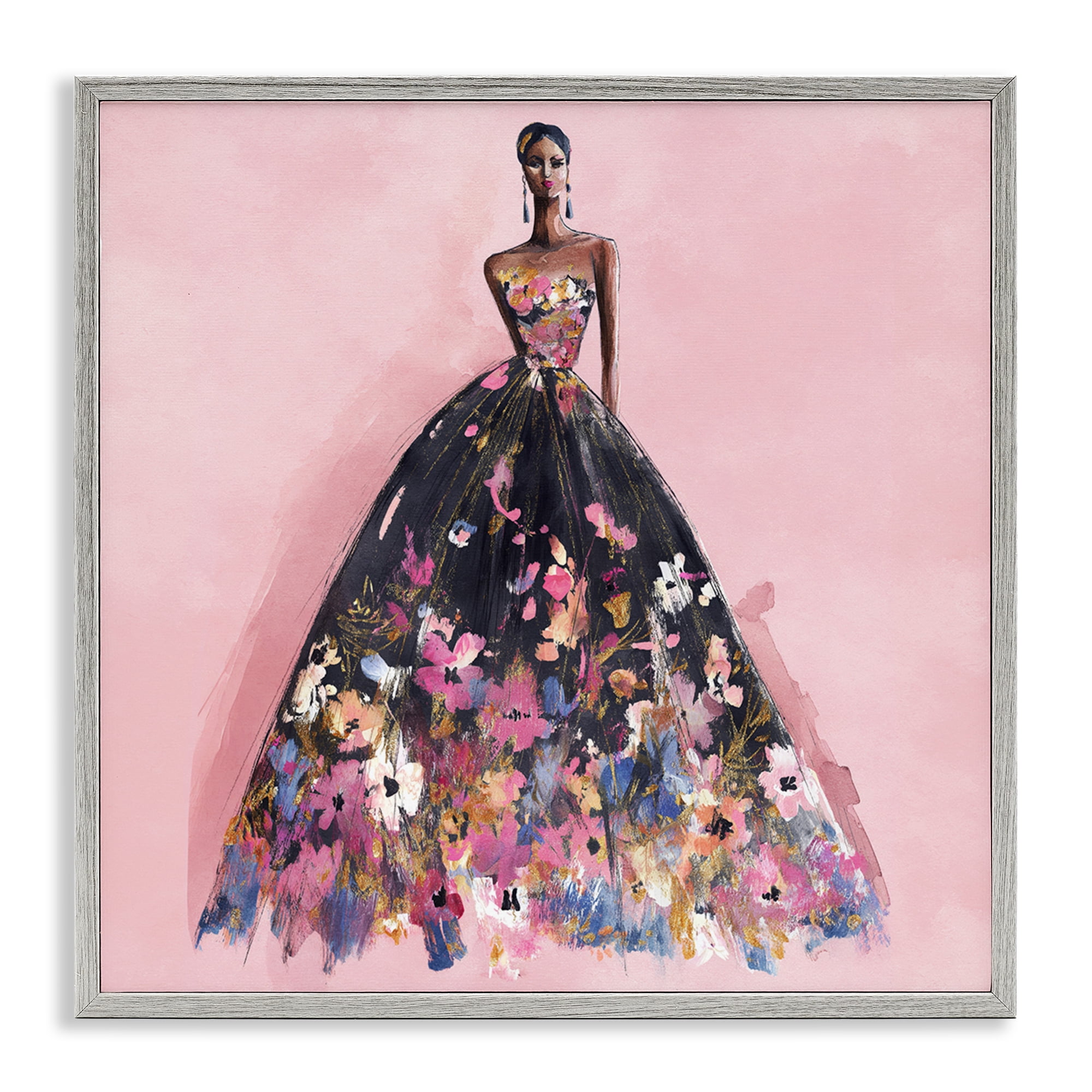 Stupell Industries Floral Reverie Gown Gray Framed Giclee Art, design by Svetlana Aleynikova