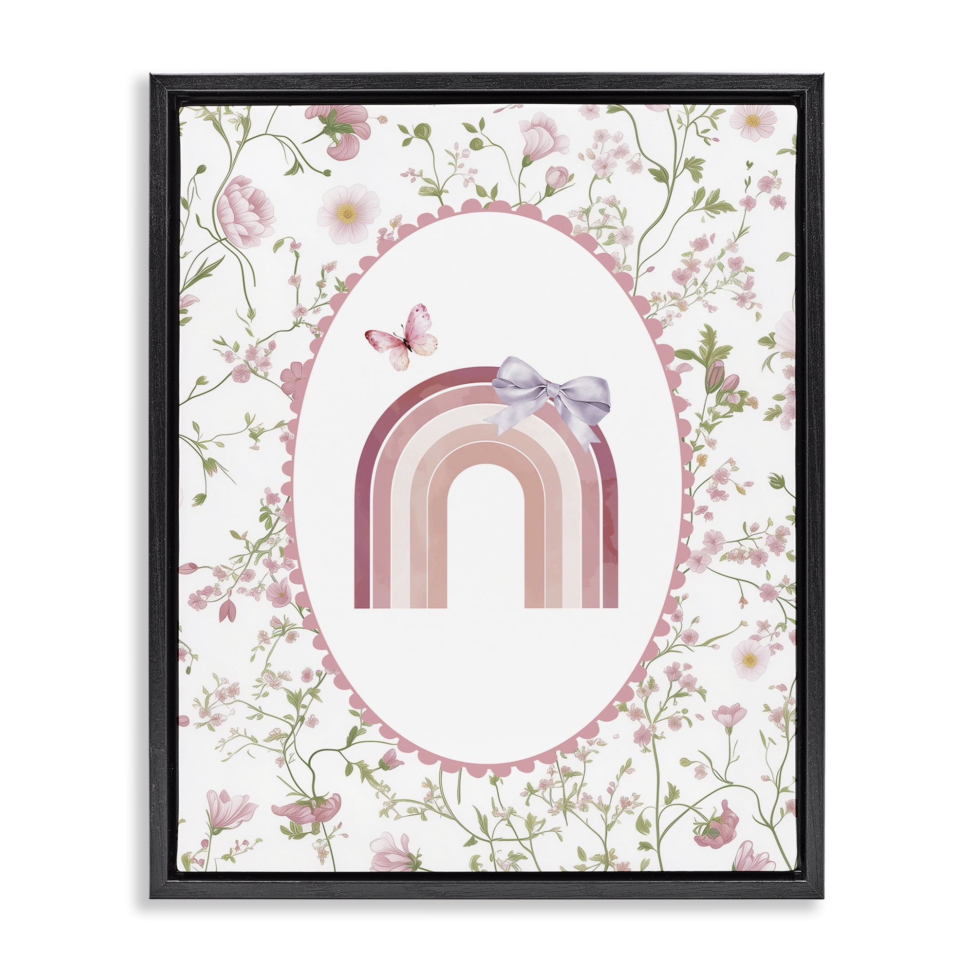 Stupell Industries Floral & Ribbon Rainbow Black Framed Floater Canvas Wall Art, design by Christine Simpson Art