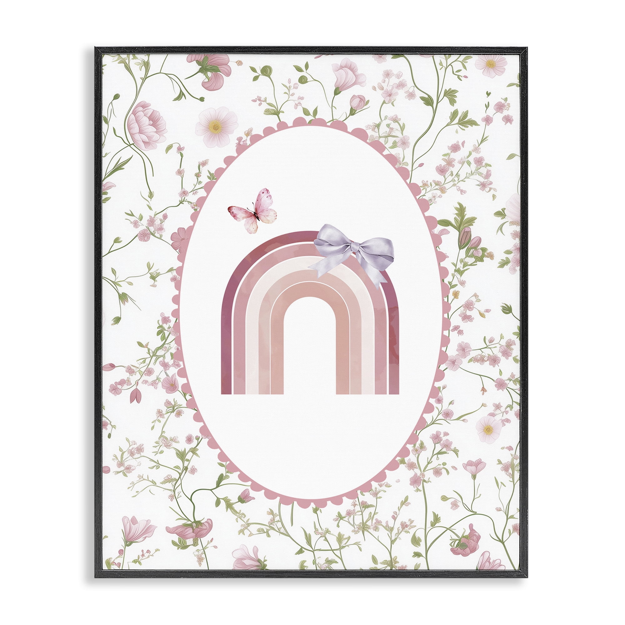 Stupell Industries Floral & Ribbon Rainbow Black Framed Giclee Art, design by Christine Simpson Art