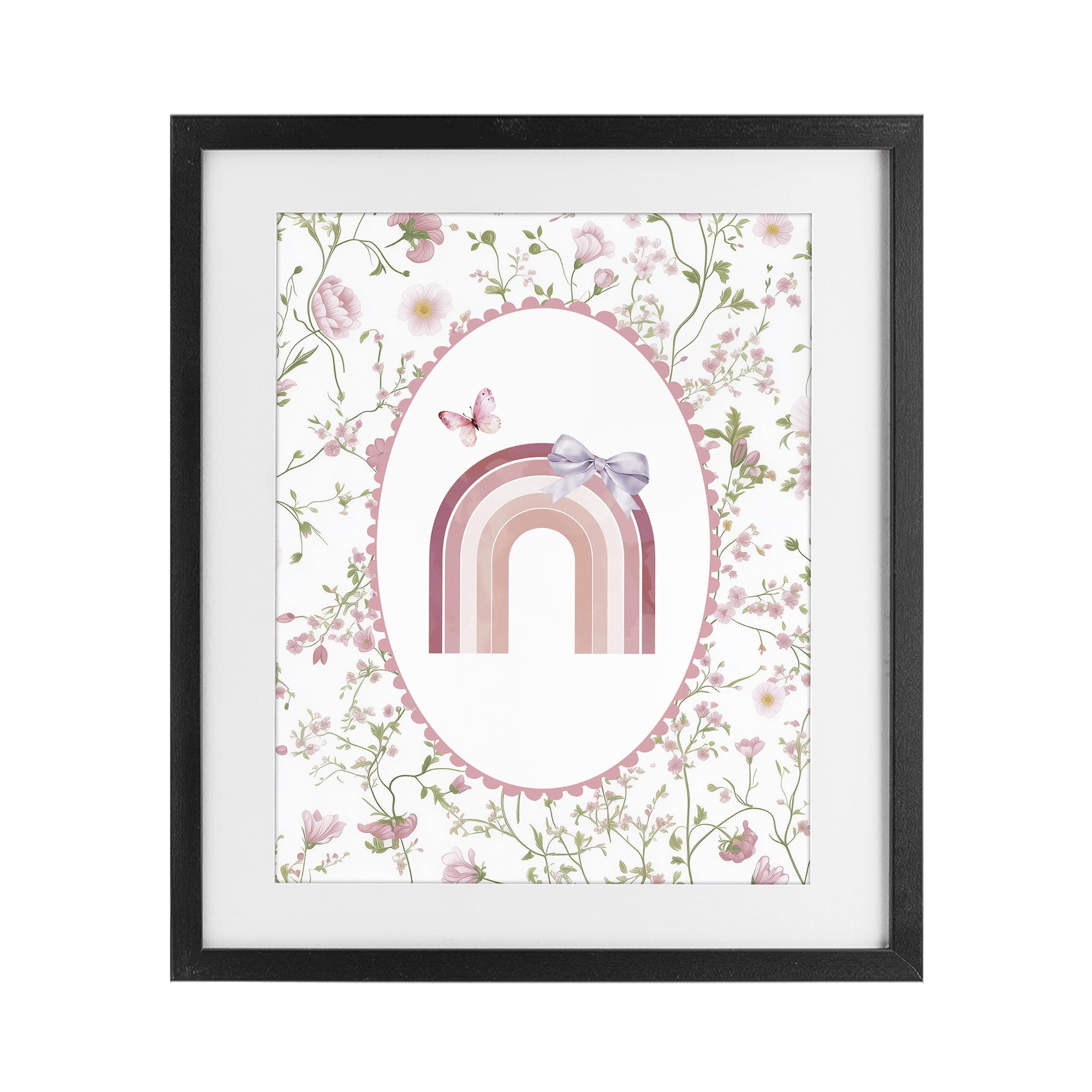 Stupell Industries Floral & Ribbon Rainbow Black Framed Print Under Glass, design by Christine Simpson Art