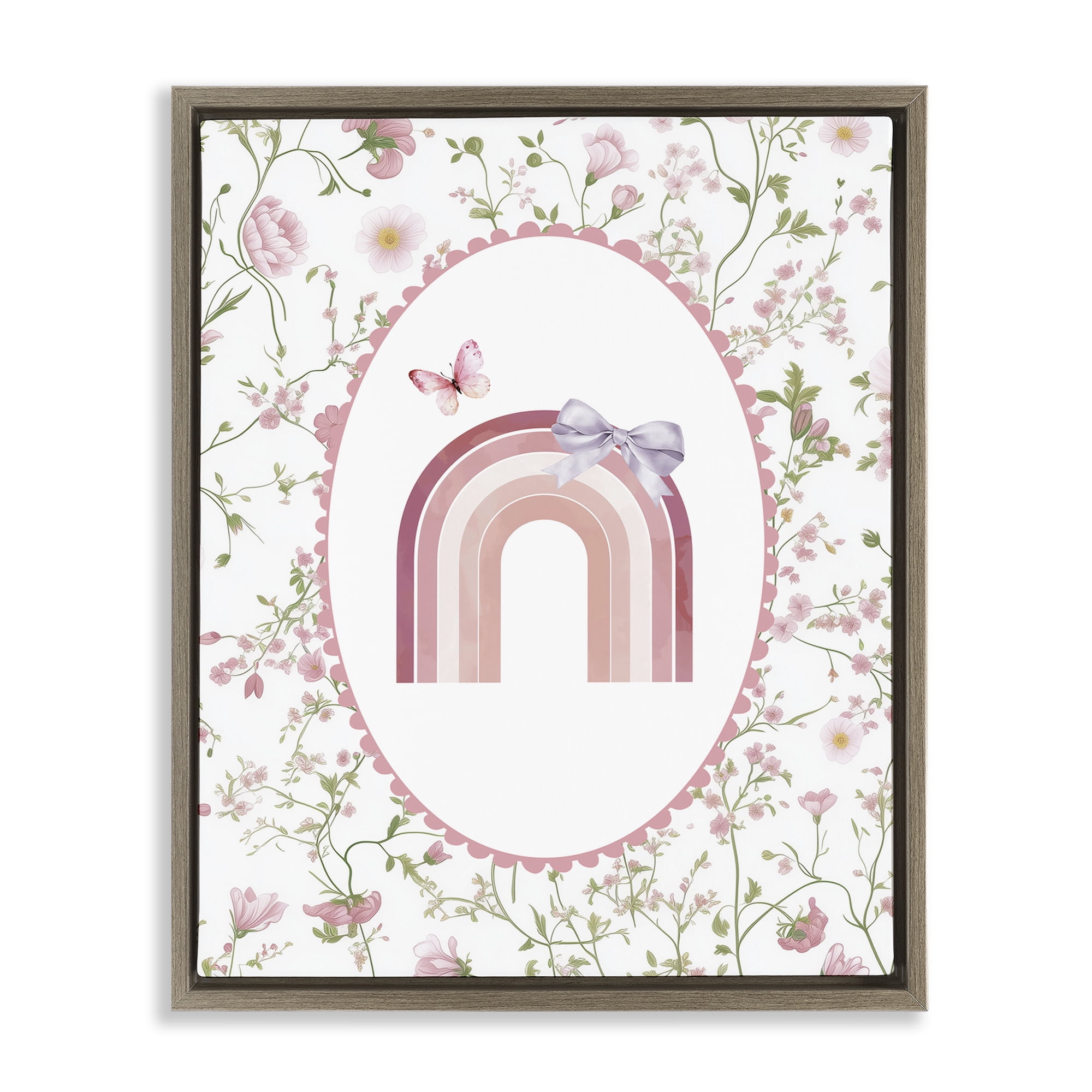 Stupell Industries Floral & Ribbon Rainbow Brown Framed Floater Canvas Wall Art, design by Christine Simpson Art