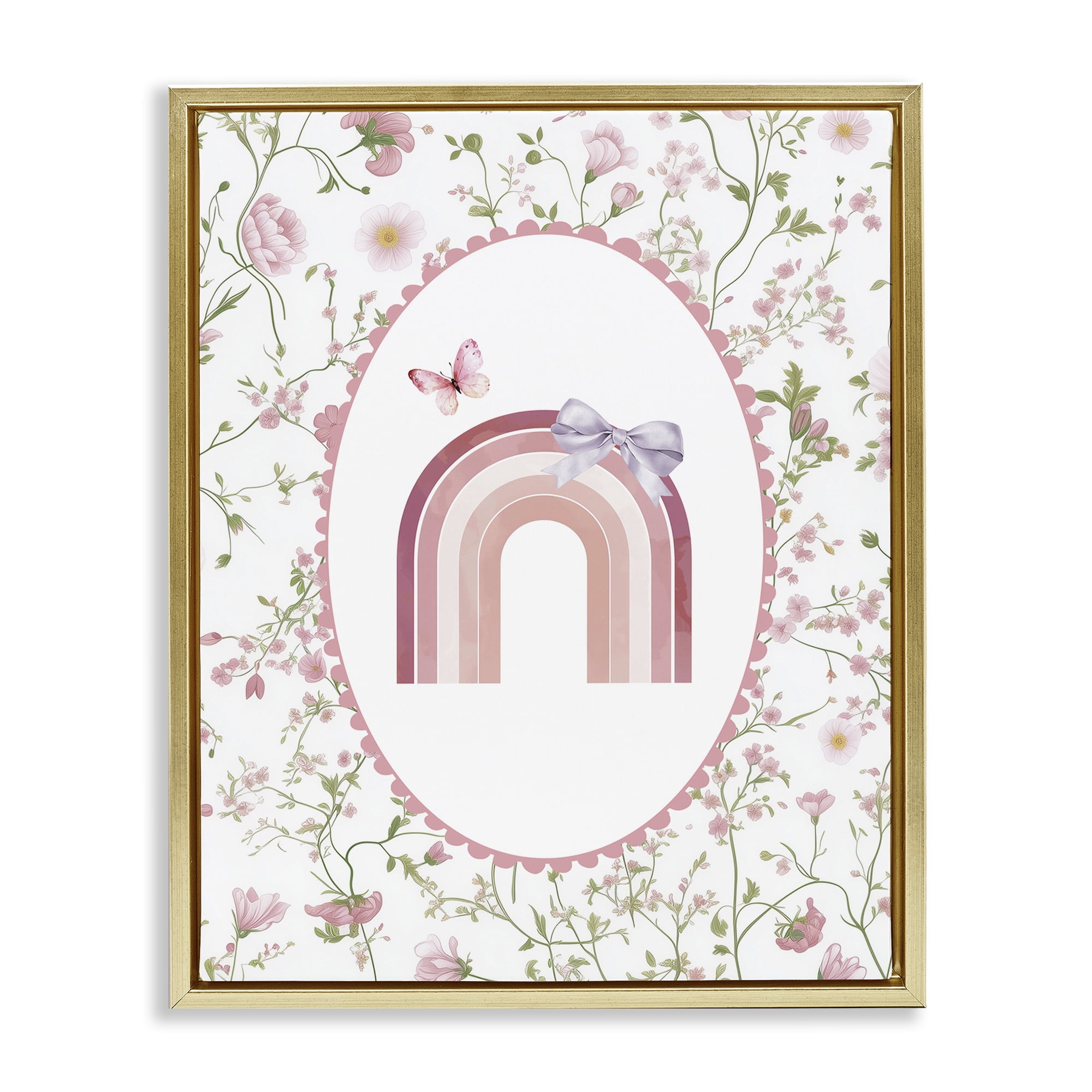 Stupell Industries Floral & Ribbon Rainbow Gold Framed Floater Canvas Wall Art, design by Christine Simpson Art