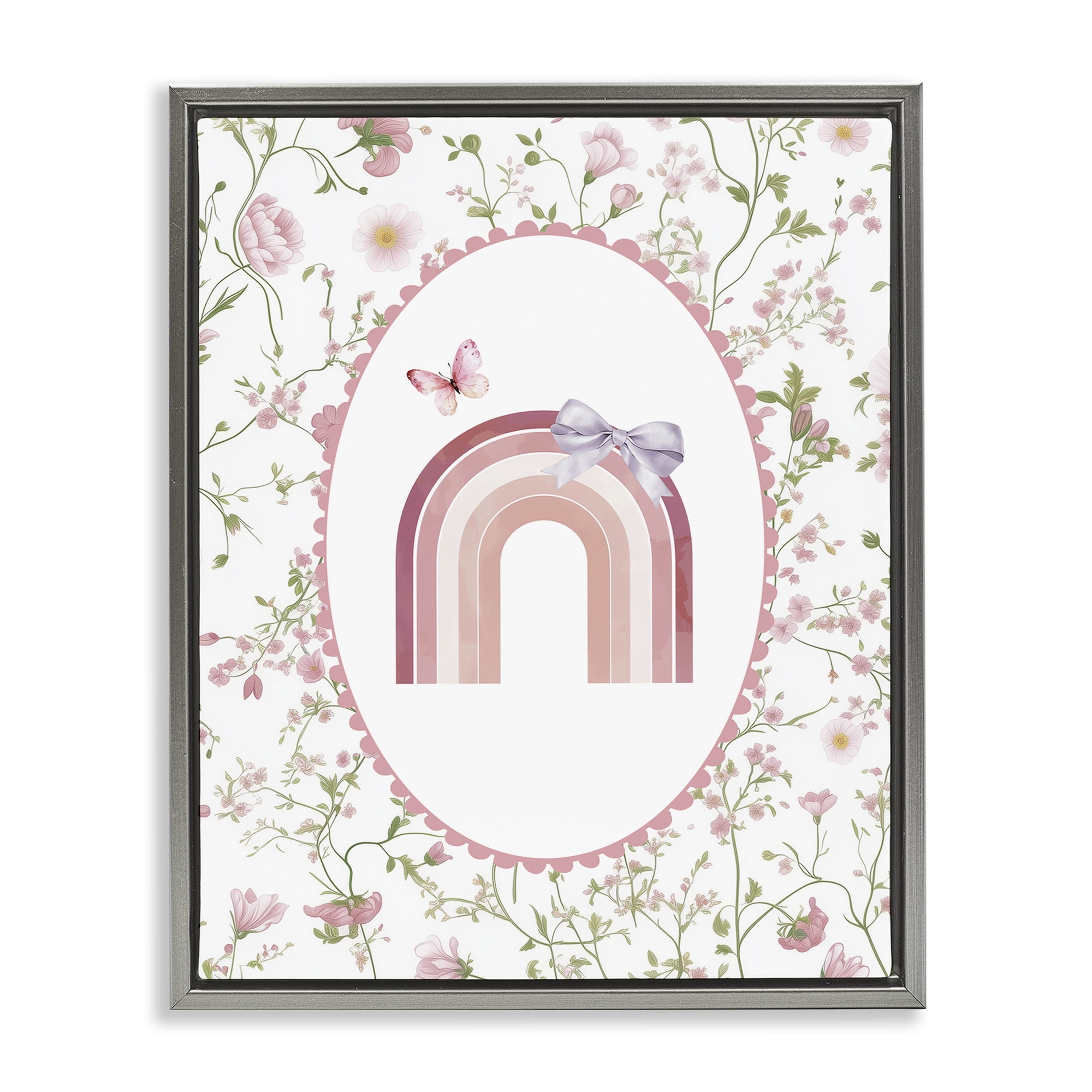 Stupell Industries Floral & Ribbon Rainbow Gray Framed Floater Canvas Wall Art, design by Christine Simpson Art