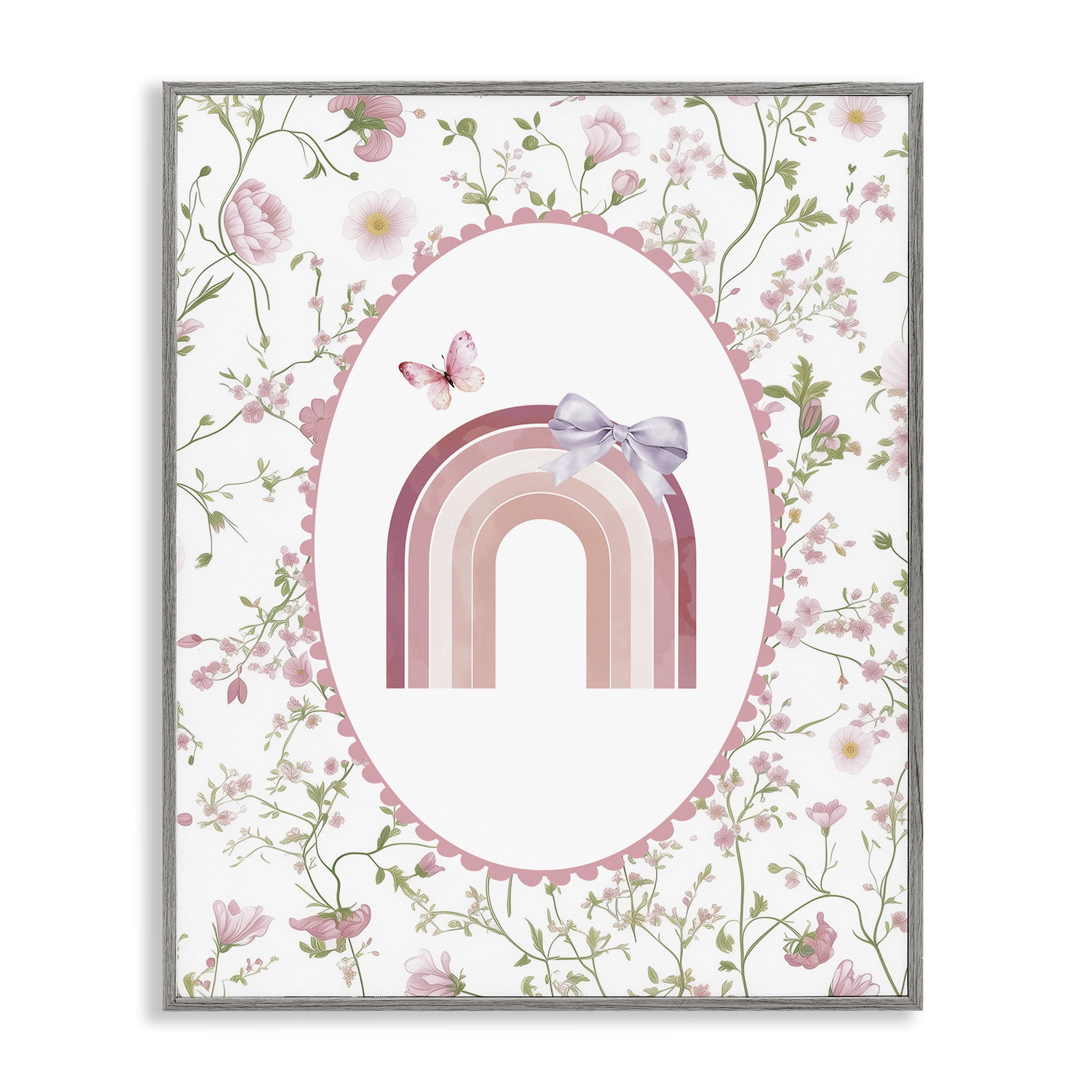 Stupell Industries Floral & Ribbon Rainbow Gray Framed Giclee Art, design by Christine Simpson Art