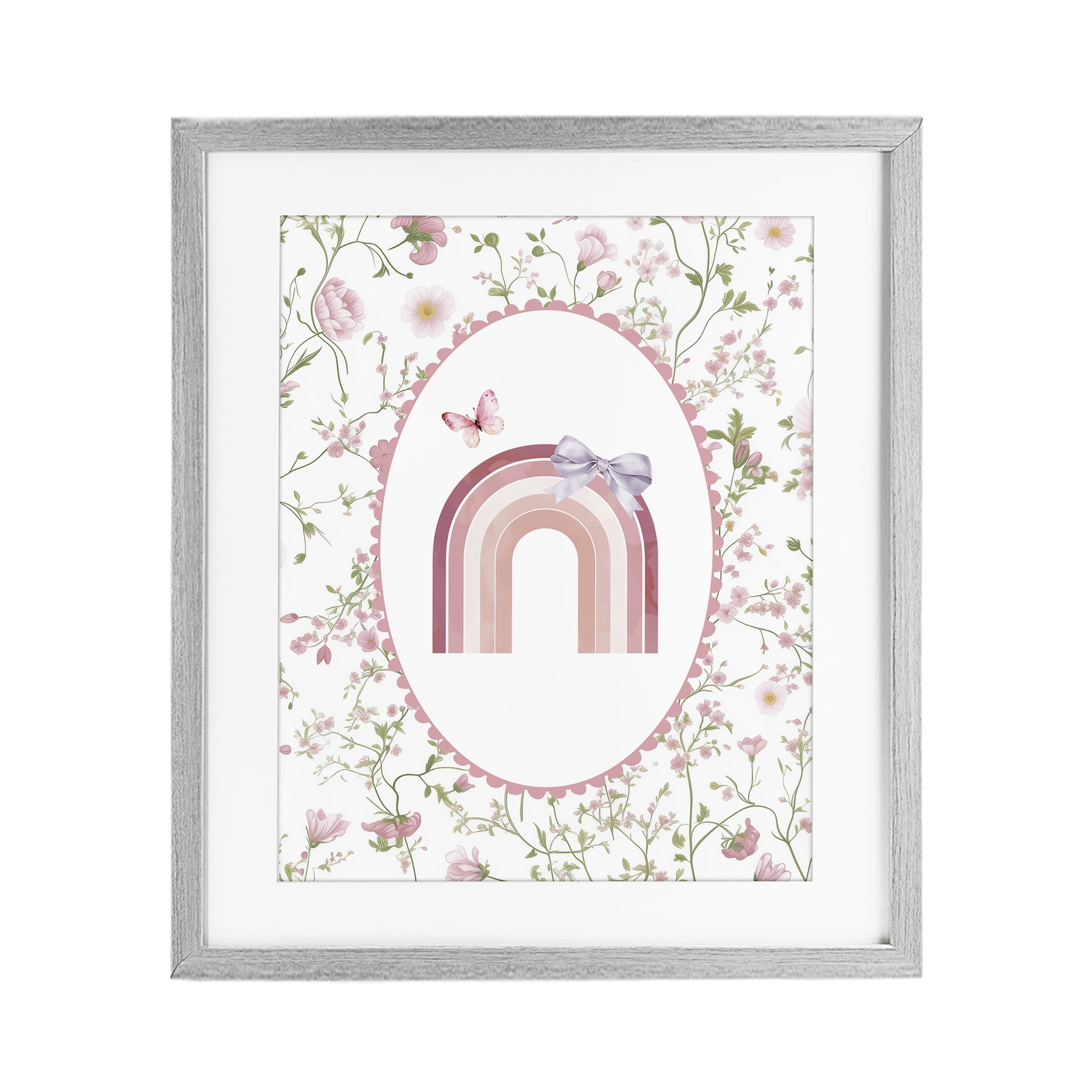Stupell Industries Floral & Ribbon Rainbow Gray Framed Print Under Glass, design by Christine Simpson Art