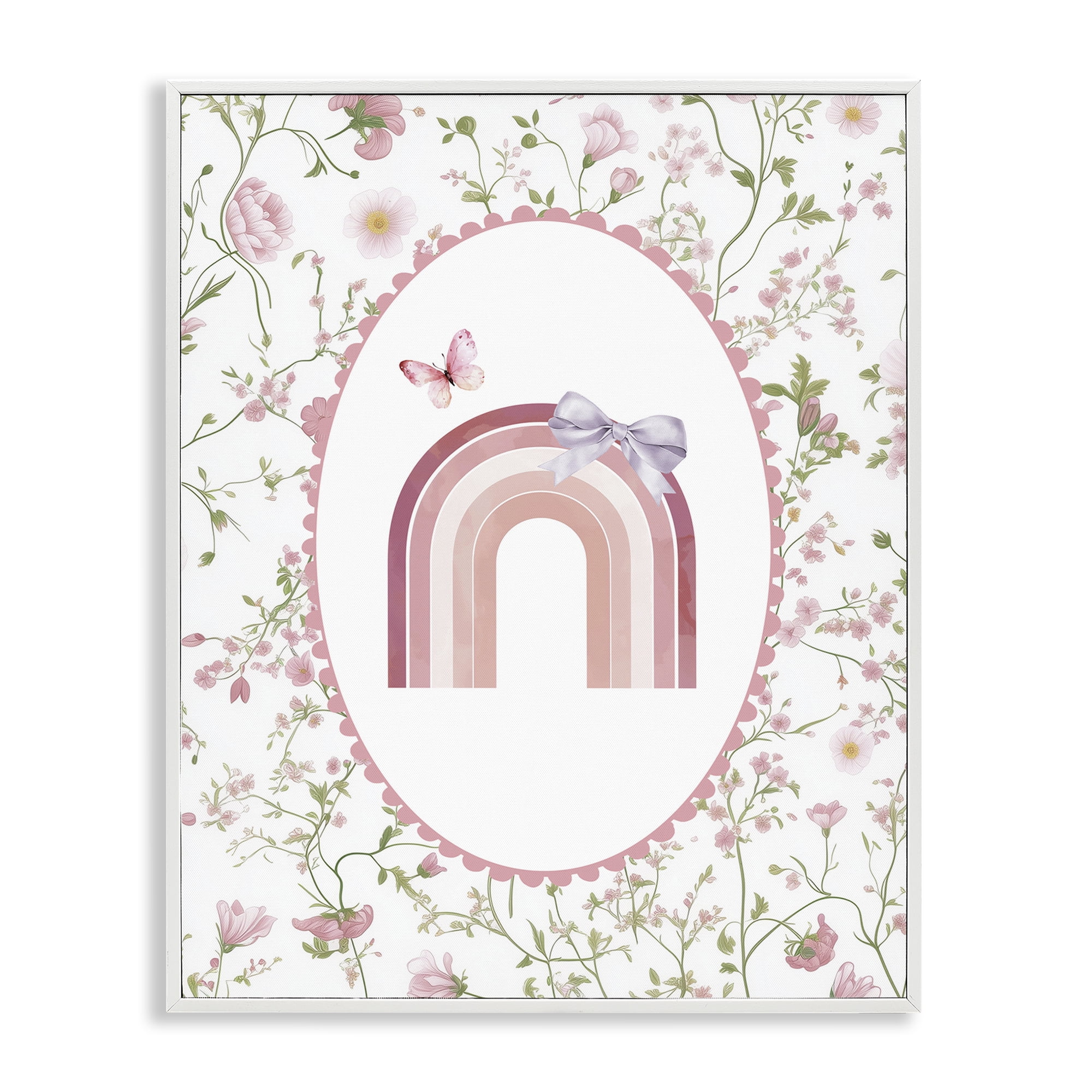 Stupell Industries Floral & Ribbon Rainbow White Framed Giclee Art, design by Christine Simpson Art