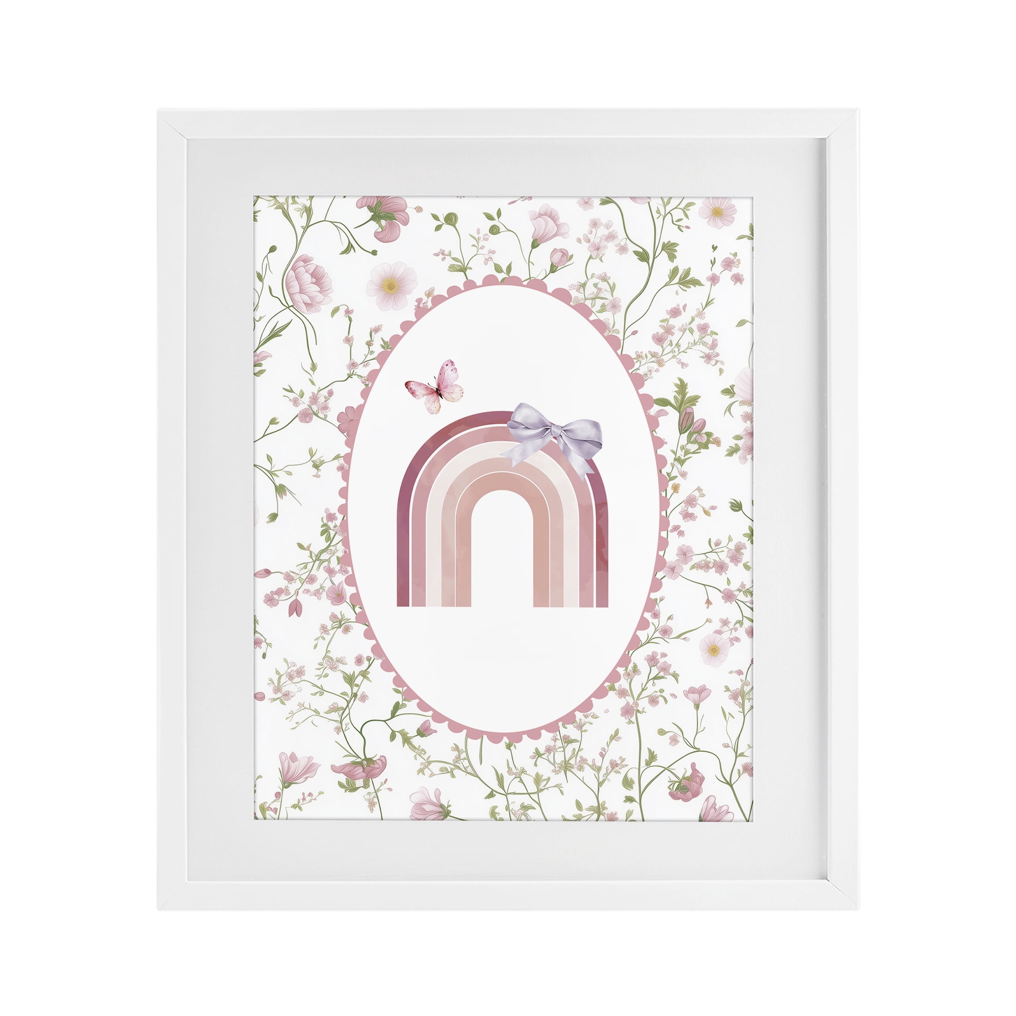 Stupell Industries Floral & Ribbon Rainbow White Framed Print Under Glass, design by Christine Simpson Art