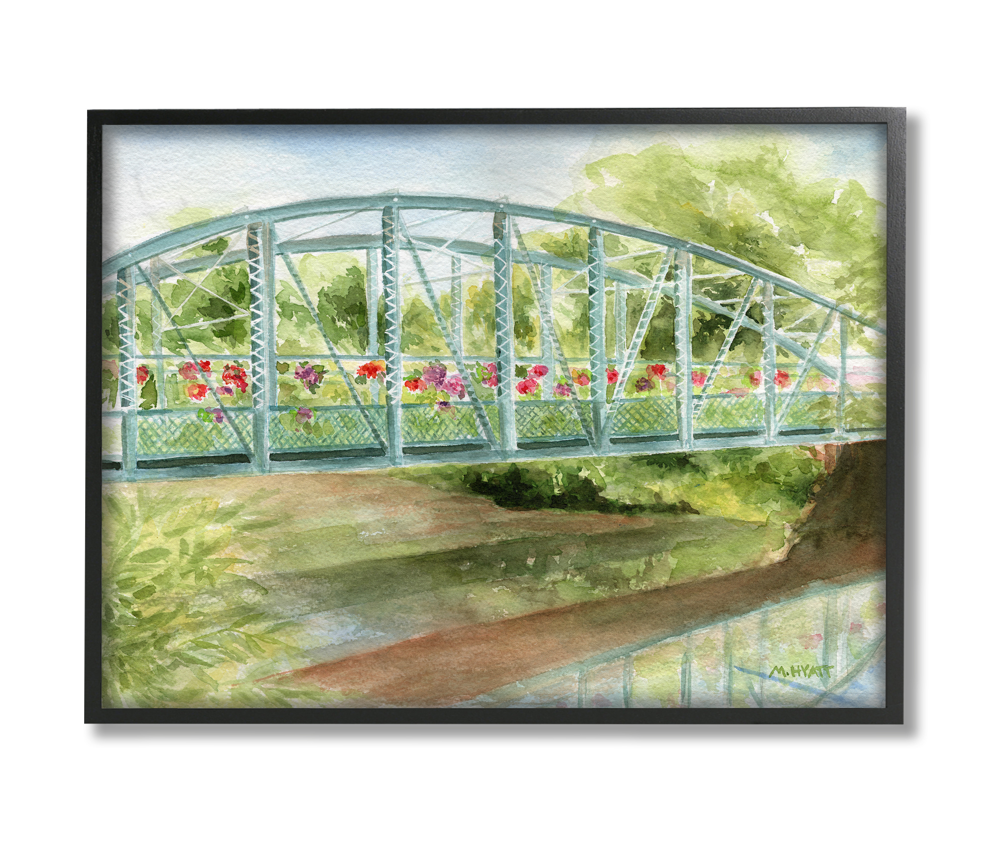 Stupell Industries Floral Road Bridge over Countryside Creek Black Framed, 11 x 14, Design by Melissa Hyatt LLC