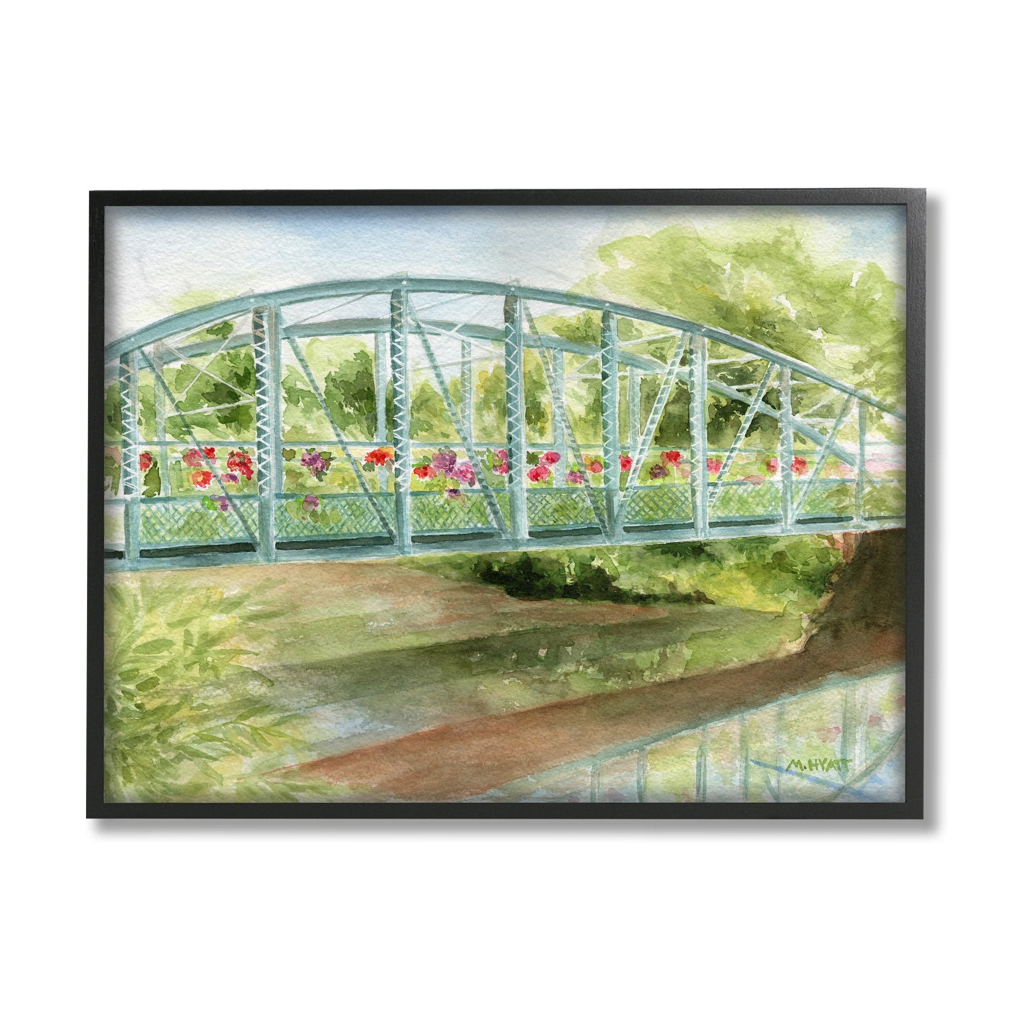 Stupell Industries Floral Road Bridge over Countryside Creek Black Framed, 24 x 30, Design by Melissa Hyatt LLC