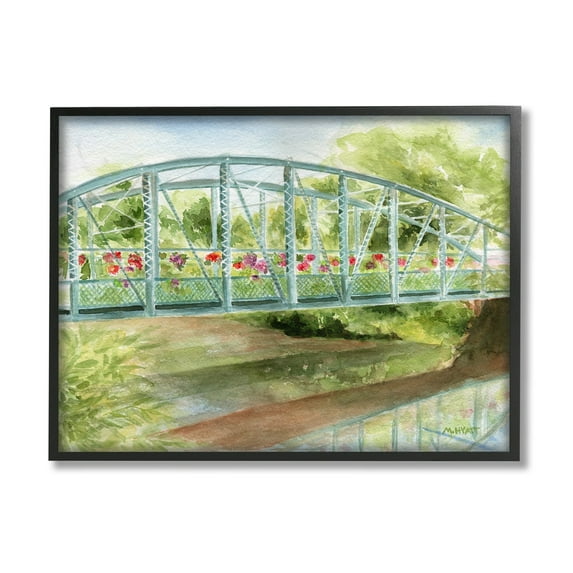 Stupell Industries Floral Road Bridge over Countryside Creek Black Framed, 24 x 30, Design by Melissa Hyatt LLC