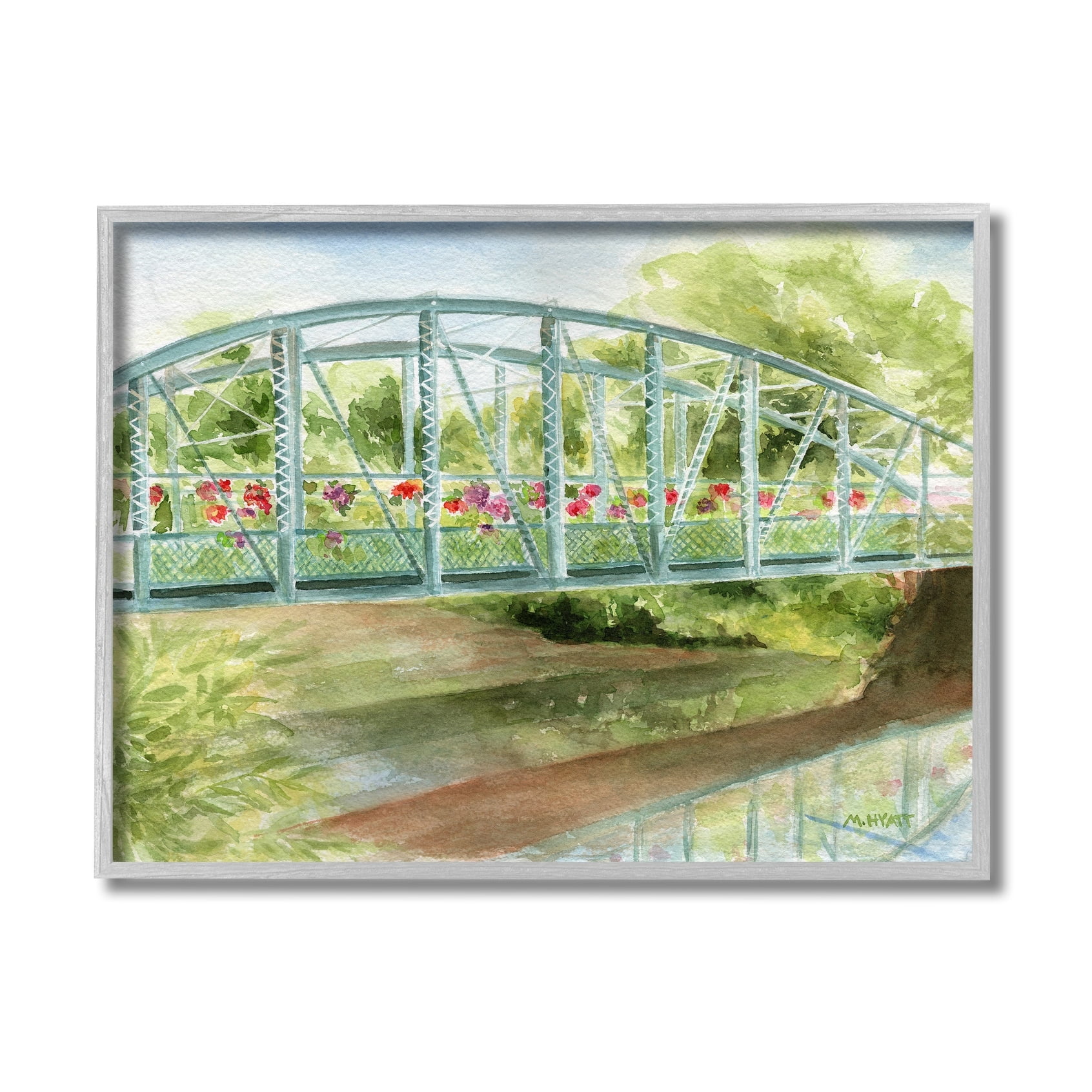 Stupell Industries Floral Road Bridge over Countryside Creek Grey Framed, 11 x 14, Design by Melissa Hyatt LLC