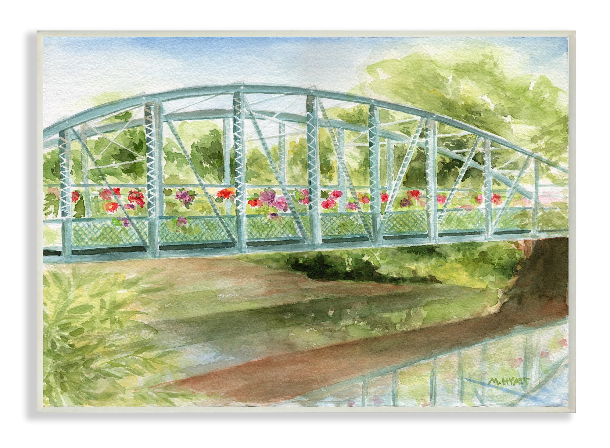 Stupell Industries Floral Road Bridge over Countryside Creek Wall Plaque, 10 x 15, Design by Melissa Hyatt LLC