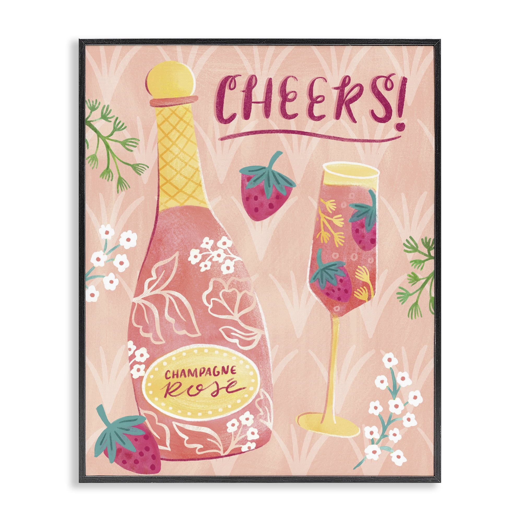 Stupell Industries Floral Rose Champagne Food & Beverage Painting Black Framed Art Print Wall Art, 11 x 14